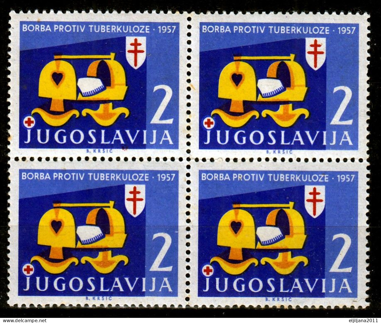 Action !! SALE !! 50 % OFF !! ⁕ Yugoslavia 1957 ⁕ Red Cross / Fight Against Tuberculosis ⁕ MNH Block Of 4 - Bienfaisance