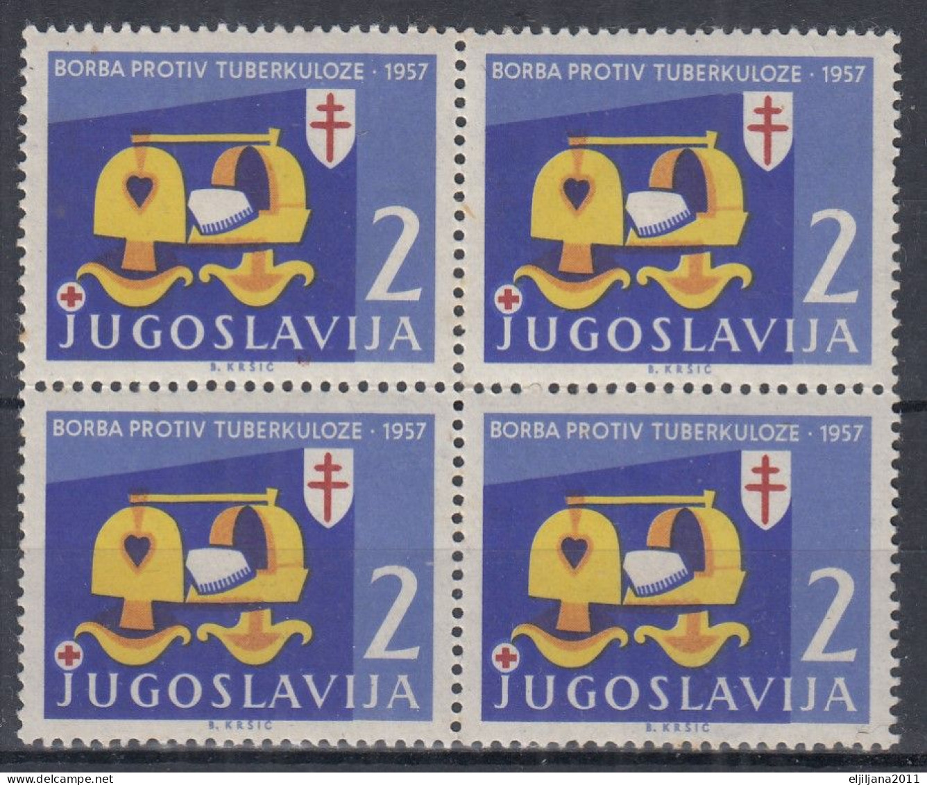 Action !! SALE !! 50 % OFF !! ⁕ Yugoslavia 1957 ⁕ Red Cross / Fight Against Tuberculosis ⁕ MNH Block Of 4 - Bienfaisance