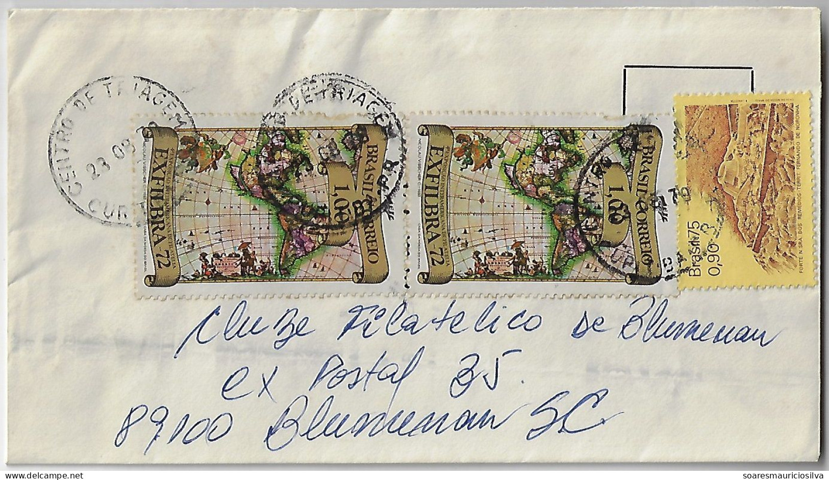 Brazil 1979 Cover Sent From Curitiba To Blumenau Stamp Map Of The Americas & Our Lady Of Remedies Fort - Storia Postale