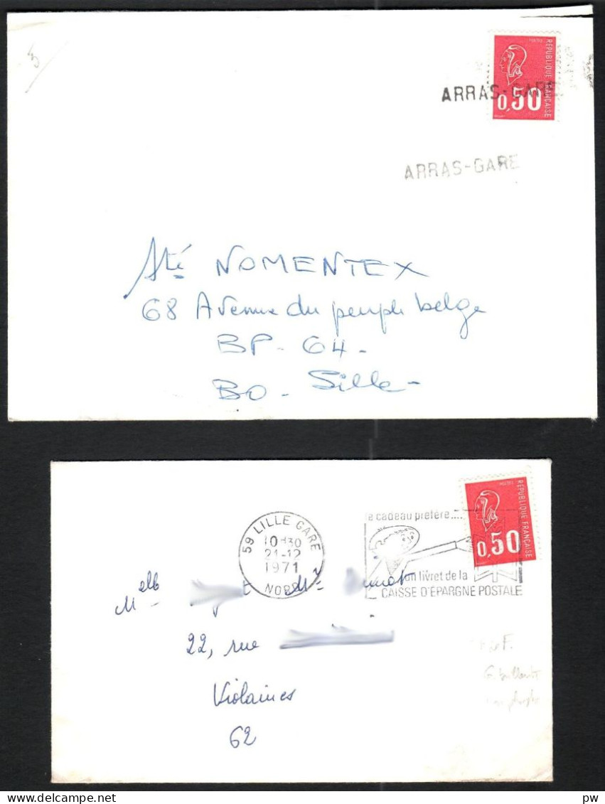 FRANCE 1971 YT N° 1664 MARIANNE DE BEQUET 0,50 ROUGE SANS PHOSPHORE, DE FEUILLE, SUR LETTRE - 1971-1976 Maríanne De Béquet