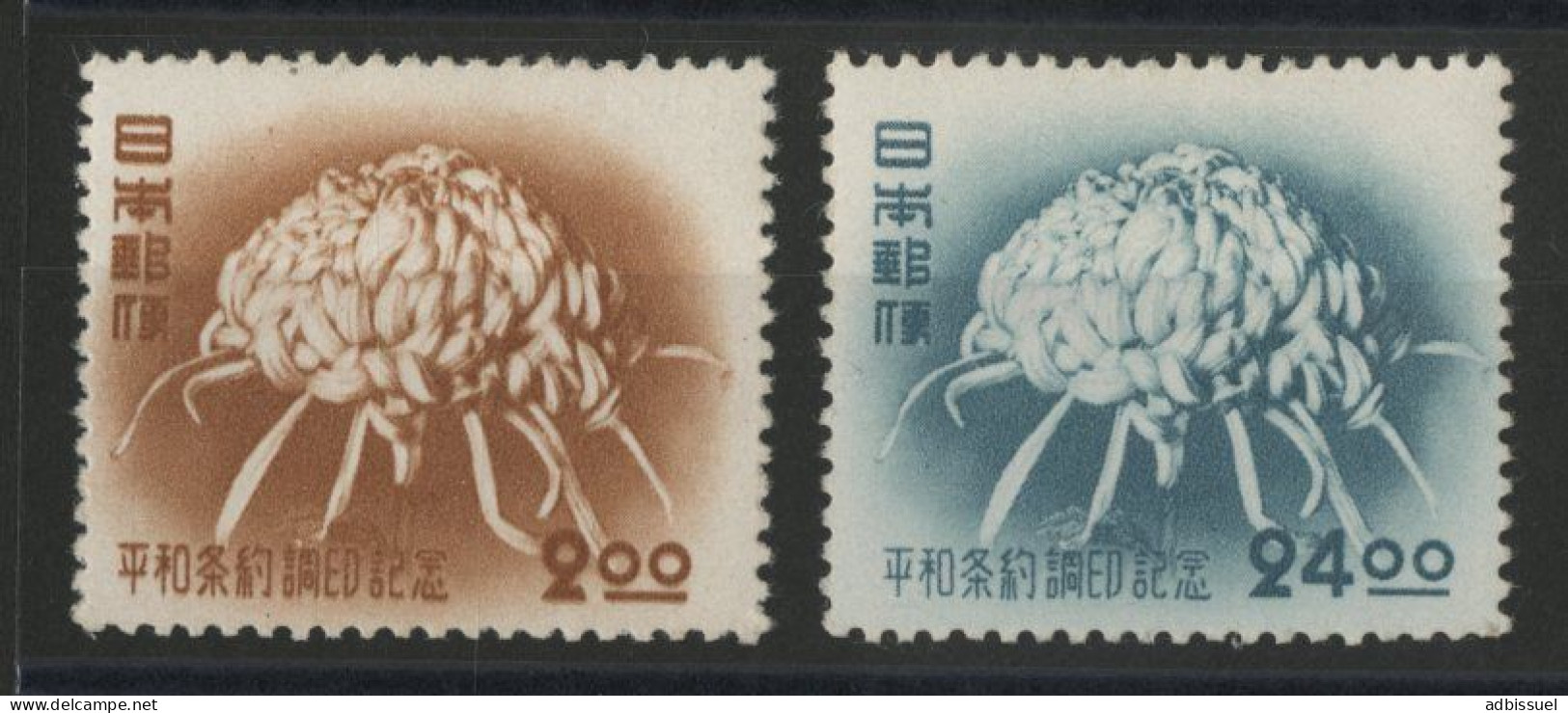 JAPON N° 485 + 487 Cote 41,50 € Neufs ** (MNH) Chrysanthèmes Voir Description. - Ongebruikt