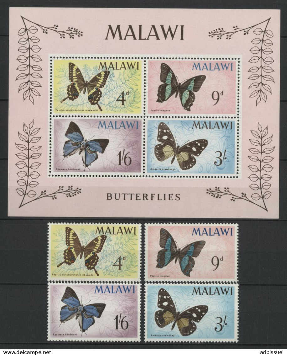 MALAWI N° 37 à 40 + BF 5 Neufs ** (MNH) Cote 42 € PAPILLONS BUTTERFLIES Qualité TB. - Malawi (1964-...)