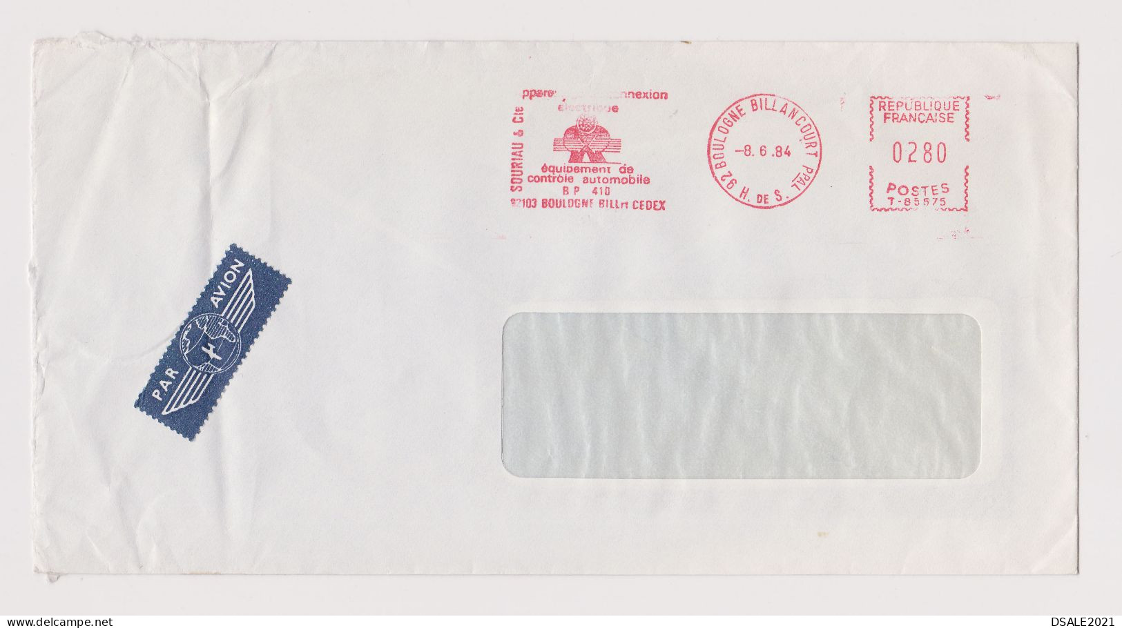 France 1984 Airmail Window Cover With Advertising Machine EMA METER Stamp Cachet, Sent Abroad (66865) - Briefe U. Dokumente