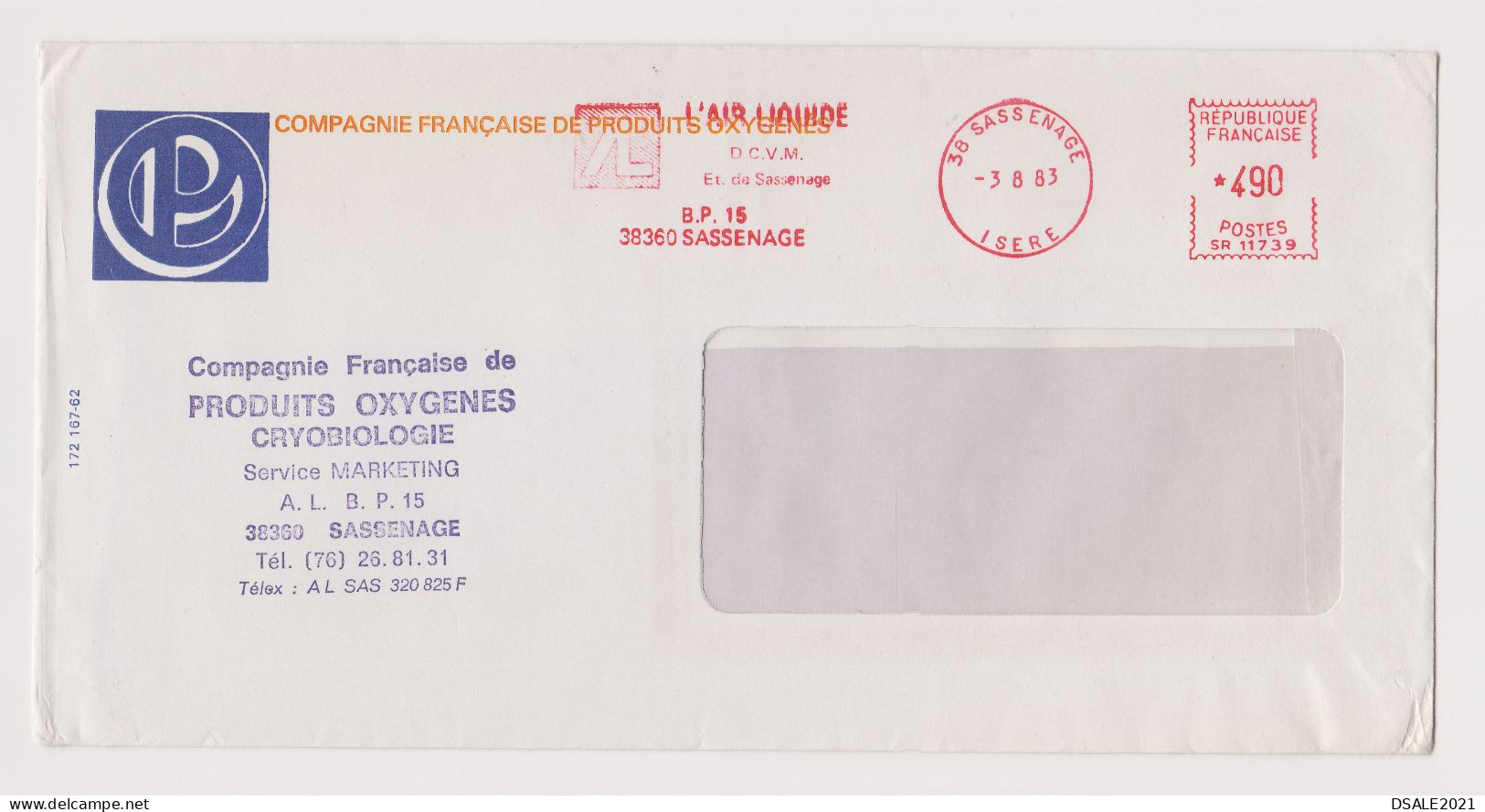 France 1983 Airmail Window Cover With Advertising Machine EMA METER Stamp Cachet, Sent Abroad (66859) - Lettres & Documents