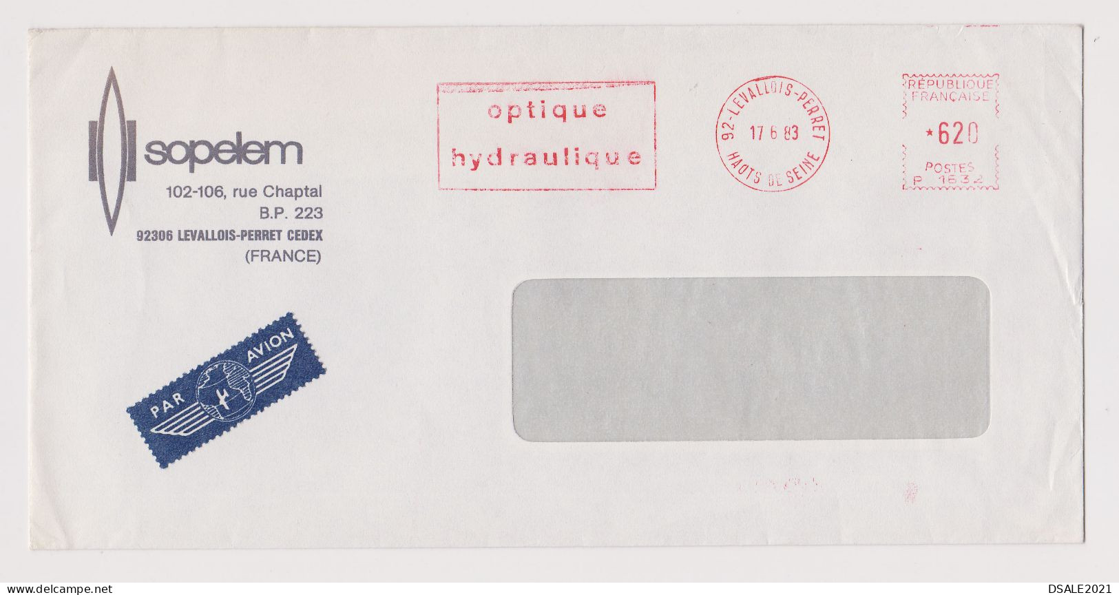 France 1983 Airmail Window Cover With Advertising Machine EMA METER Stamp Cachet, Sent Abroad (66858) - Briefe U. Dokumente