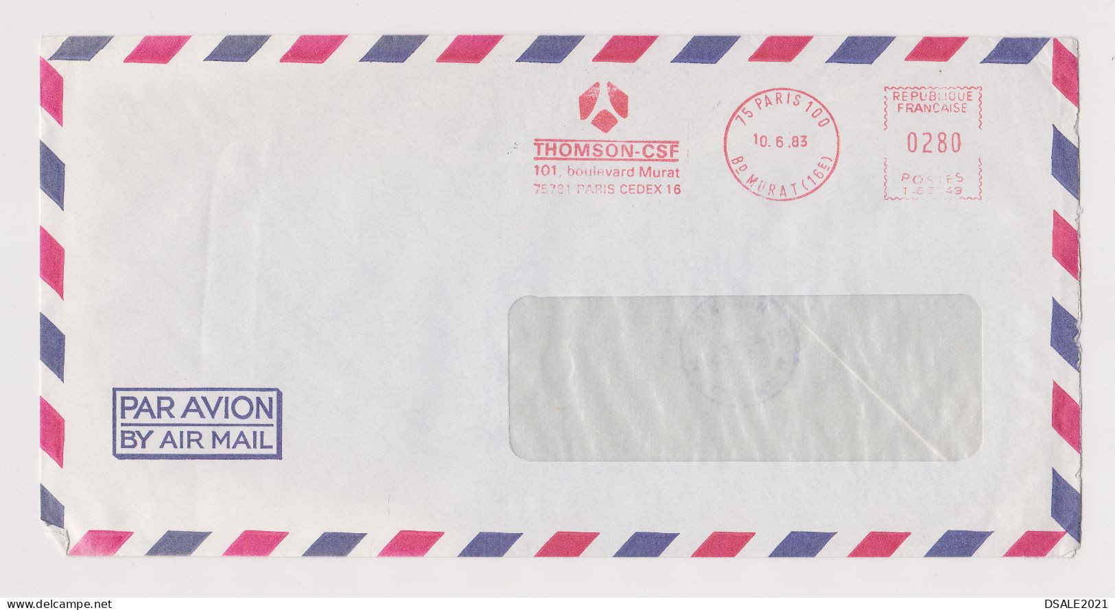 France 1983 Airmail Window Cover With Advertising Machine EMA METER Stamp Cachet, Sent Abroad (66857) - Storia Postale