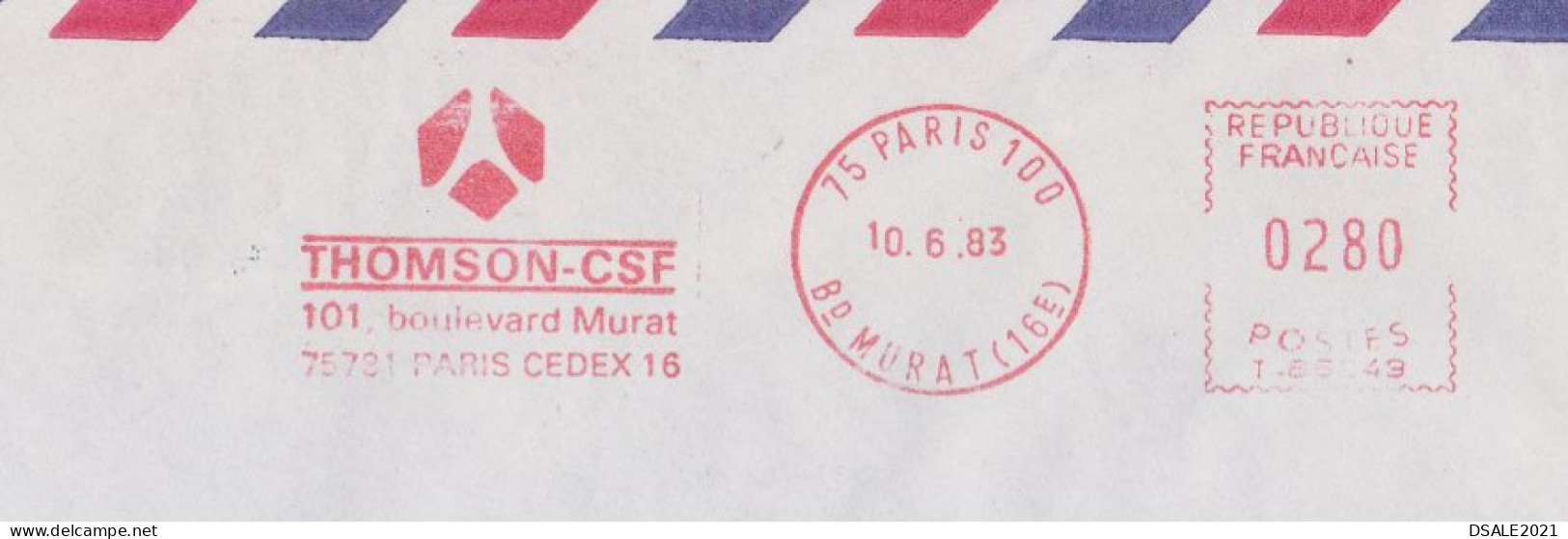 France 1983 Airmail Window Cover With Advertising Machine EMA METER Stamp Cachet, Sent Abroad (66857) - Briefe U. Dokumente