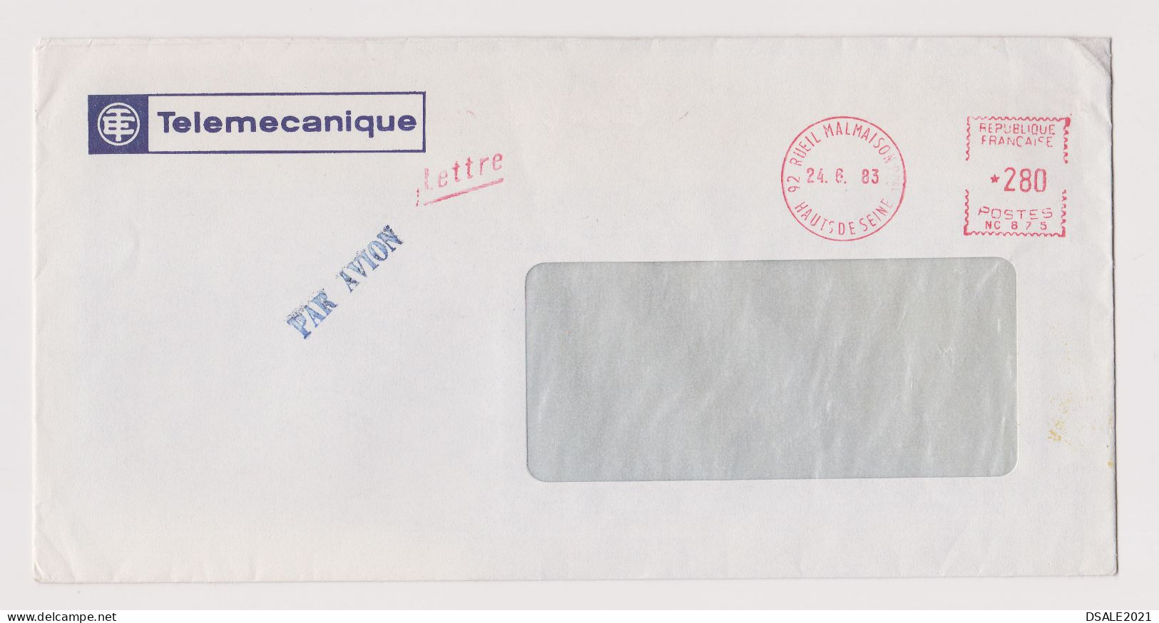 France 1983 Airmail Window Cover With Advertising Machine EMA METER Stamp Cachet, Sent Abroad (66856) - Lettres & Documents