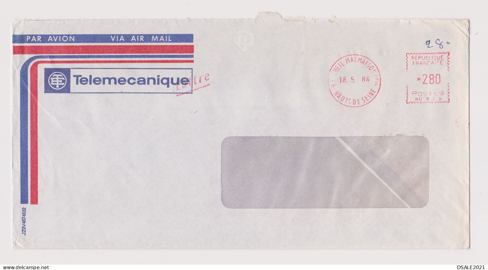 France 1984 Airmail Window Cover With Advertising Machine EMA METER Stamp Cachet, Sent Abroad (66864) - Brieven En Documenten