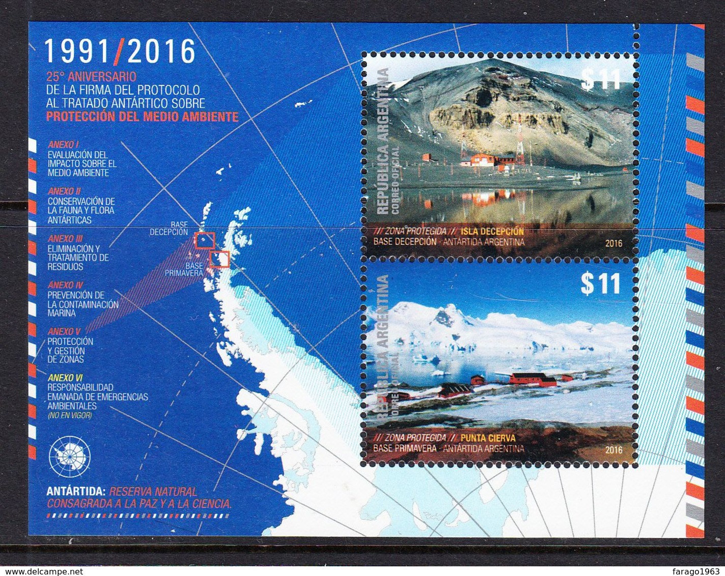 2016 Argentina Antarctic Treaty Maps Miniature Sheet Of 2 MNH - Ungebraucht