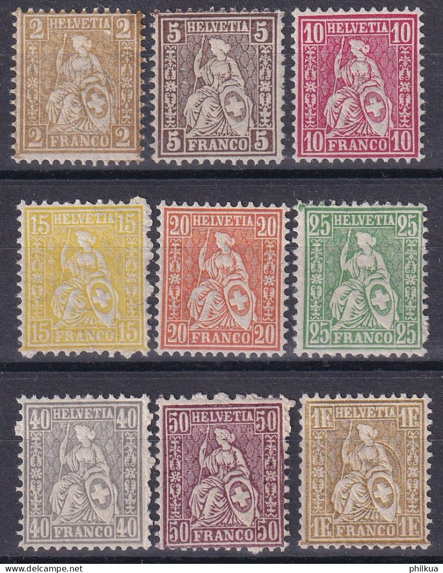 Zumst. 44-52 / MiNr. 36-44 - Sitzende Helvetia Faserpapier - Postfrisch/**/MNH - Ungebraucht