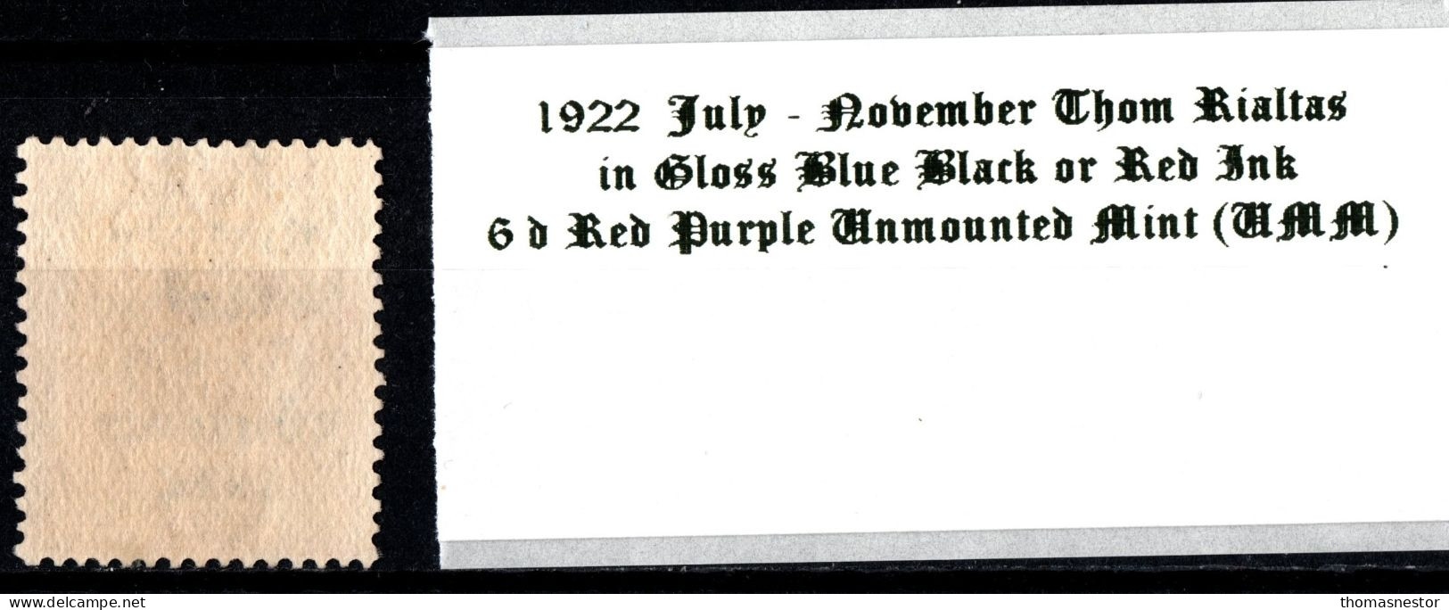 1922 July-November Thom Rialtas 5 Line Overprint In Shiny Blue Black Or Red Ink 6 D Reddish Purple Unmounted Mint (UMM) - Nuovi