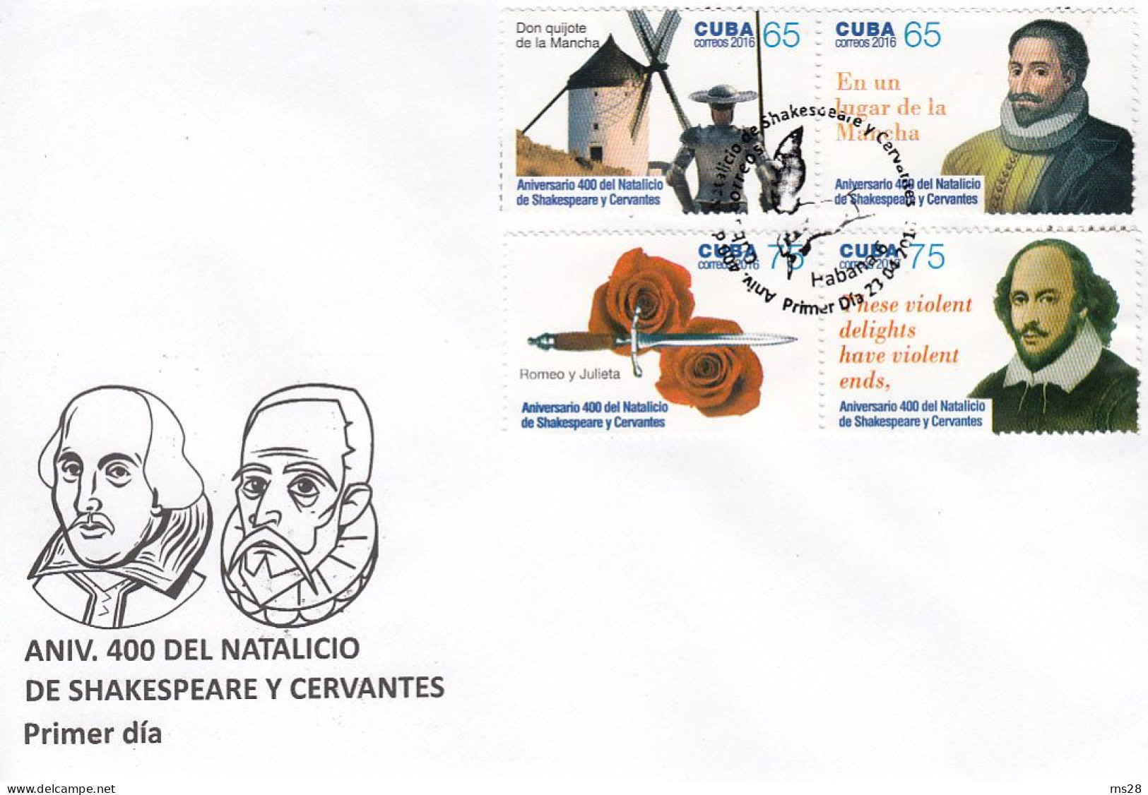 CUBA 2016 SC 5827-28  Shakespeare & Cervantes  FDC - FDC