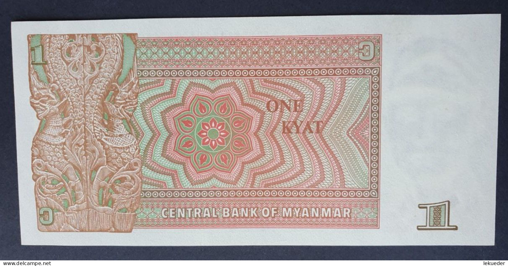 Billete De Banco De MYANMAR (Birmania) - 1 Kyat, 1990  Sin Cursar - Myanmar