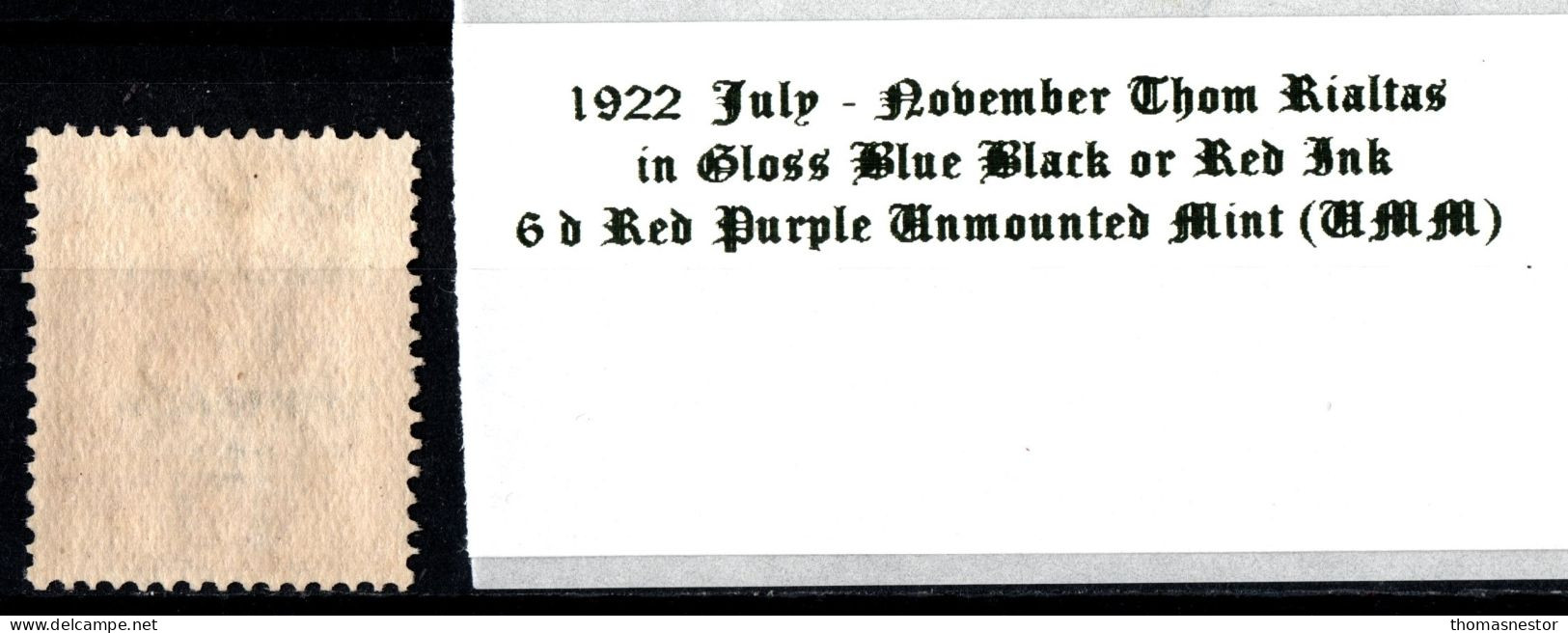 1922 July-November Thom Rialtas 5 Line Overprint In Shiny Blue Black Or Red Ink 6 D Reddish Purple Unmounted Mint (UMM) - Unused Stamps