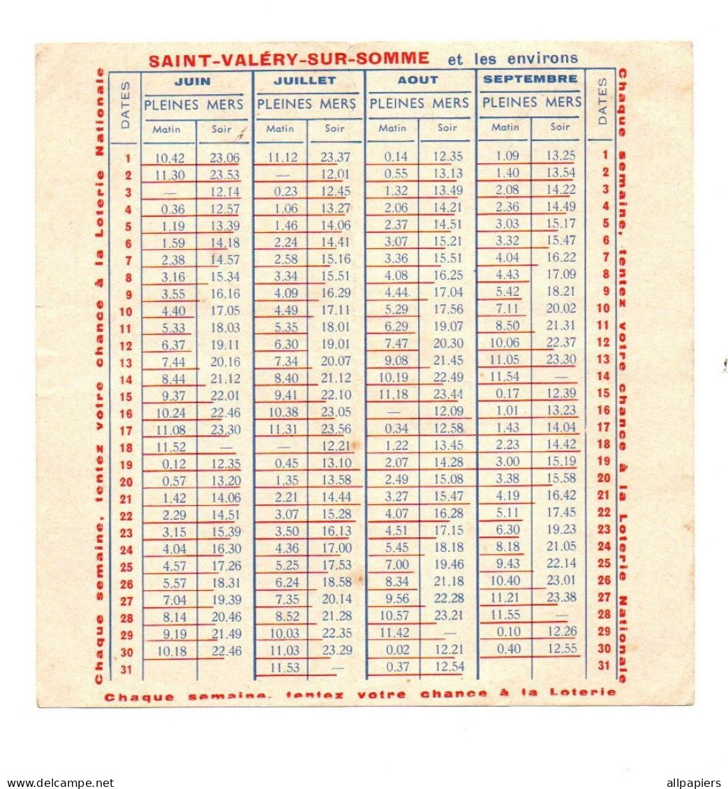 Table Des Marées 1966 Offerte Par La Loterie Nationale Région Saint-Valéry-Sur-Somme - Format : 14.5x14.5 Cm - 1950 - ...