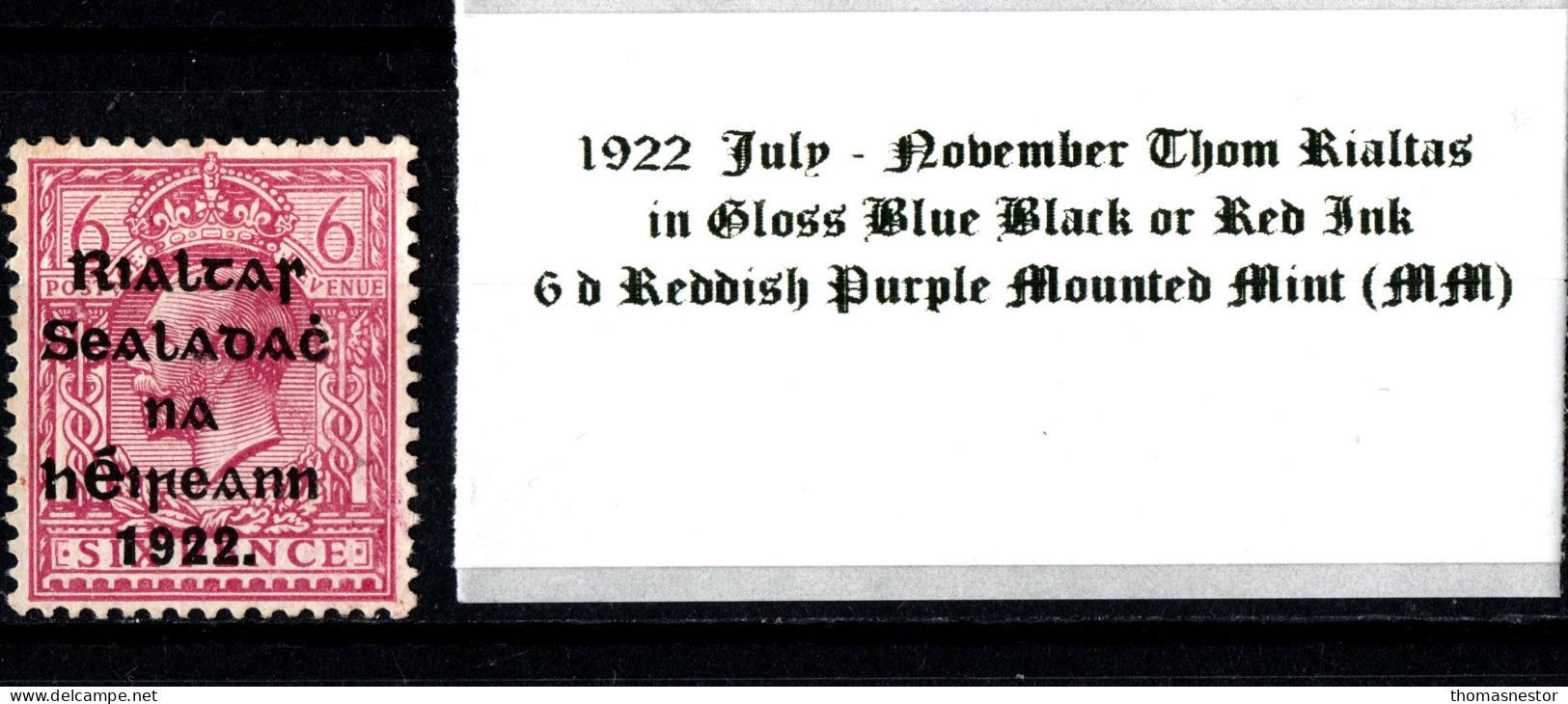 1922 July-November Thom Rialtas 5 Line Overprint In Shiny Blue Black Or Red Ink 6 D Reddish Purple Mounted Mint (MM) - Nuovi