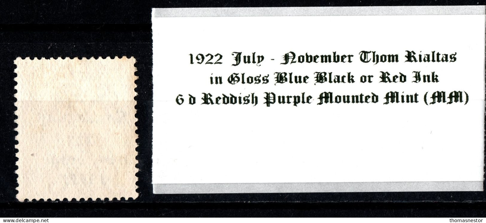 1922 July-November Thom Rialtas 5 Line Overprint In Shiny Blue Black Or Red Ink 6 D Reddish Purple Mounted Mint (MM) - Unused Stamps