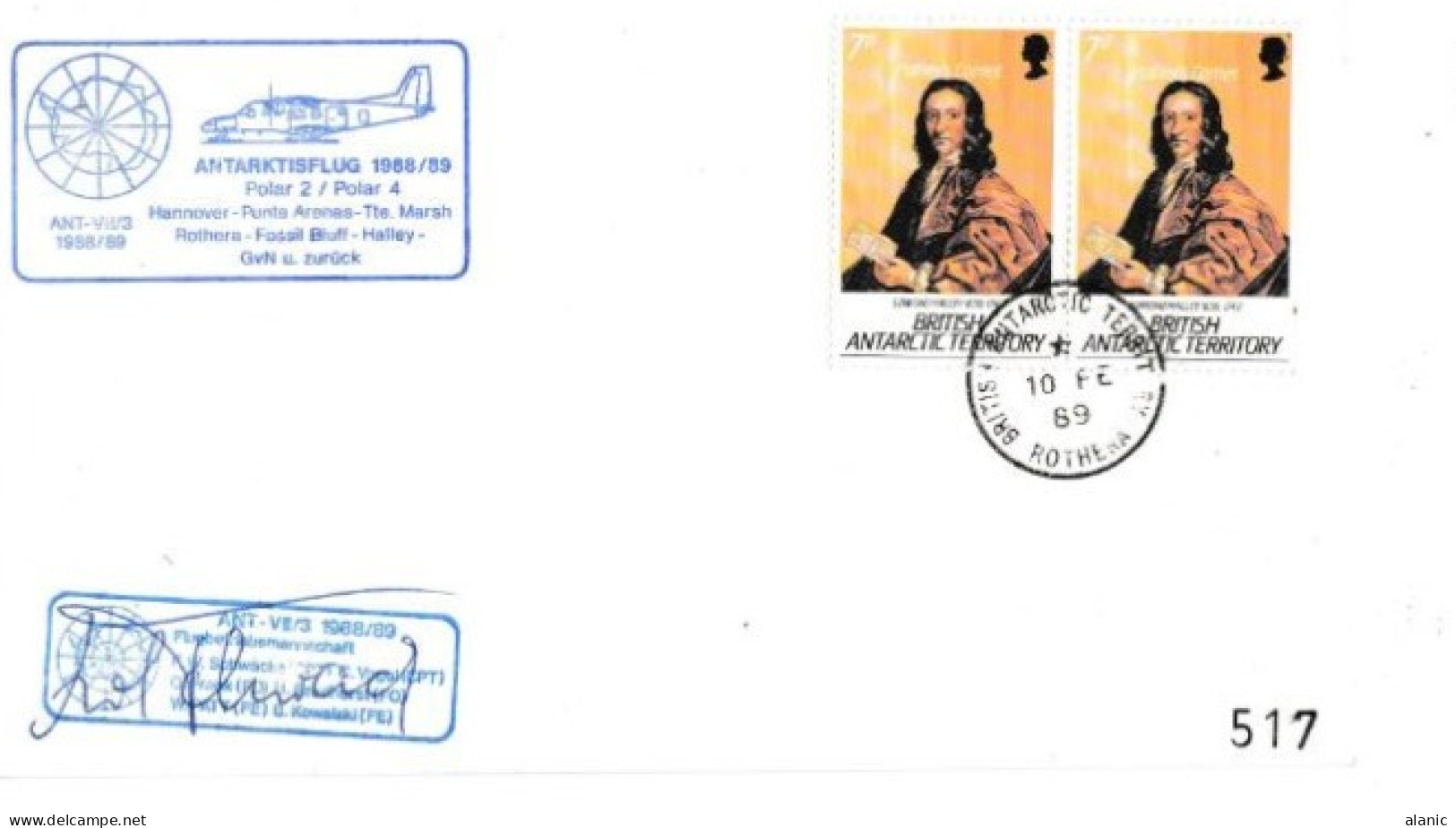 LETTRE British Antarctic Territory 1989 Antarktisflug, Ca Rothera 5 Fe 89 Signature - Briefe U. Dokumente