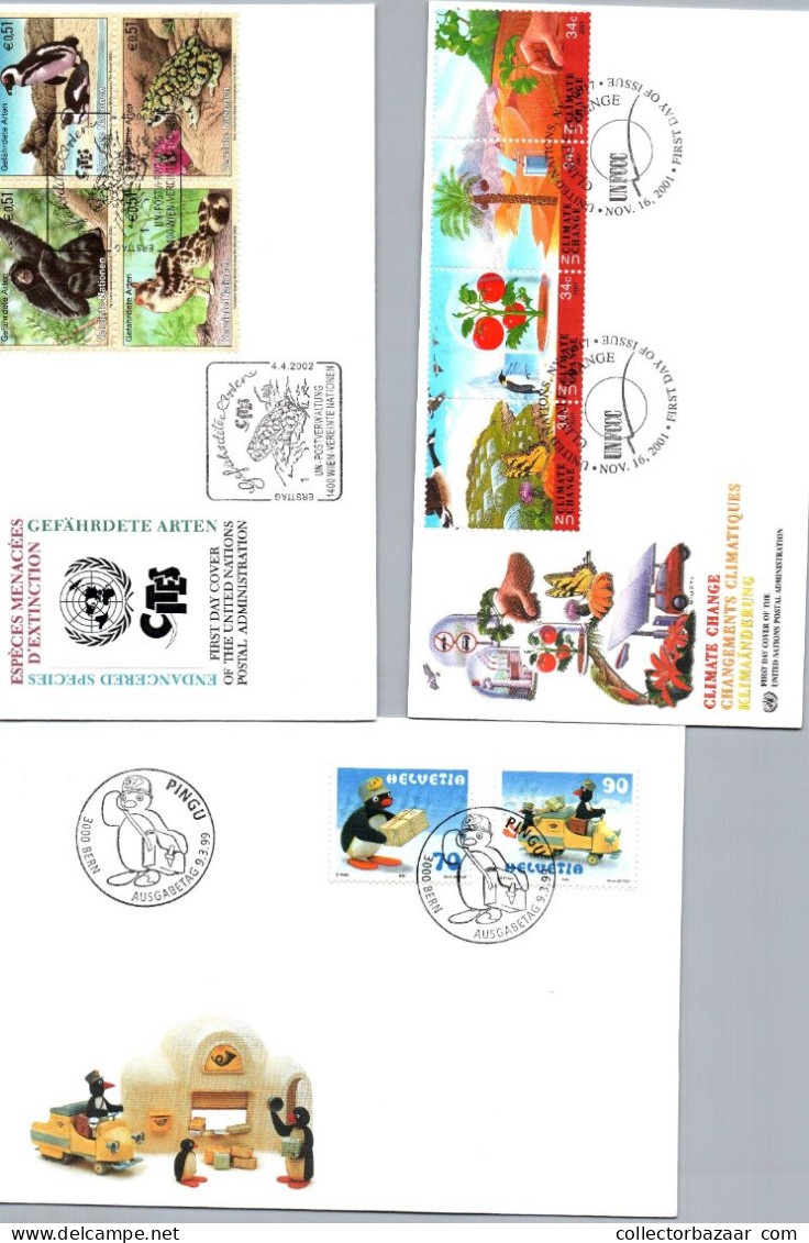 3 FDC Covers With Penguins UN & Switzerland - Antarctic Wildlife