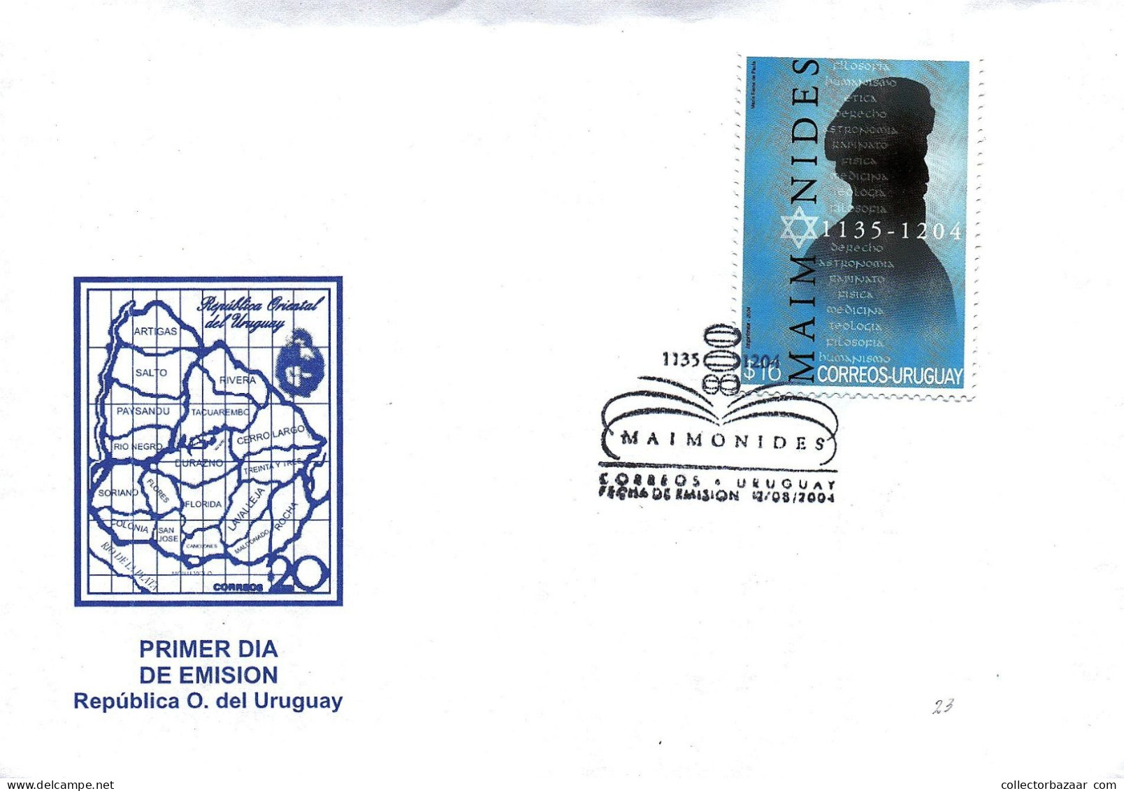 MAIMONIDES Jewish Wise Thinker Astronomer Philosopher Theologian Medical Uruguay FDC Cover - Judaisme