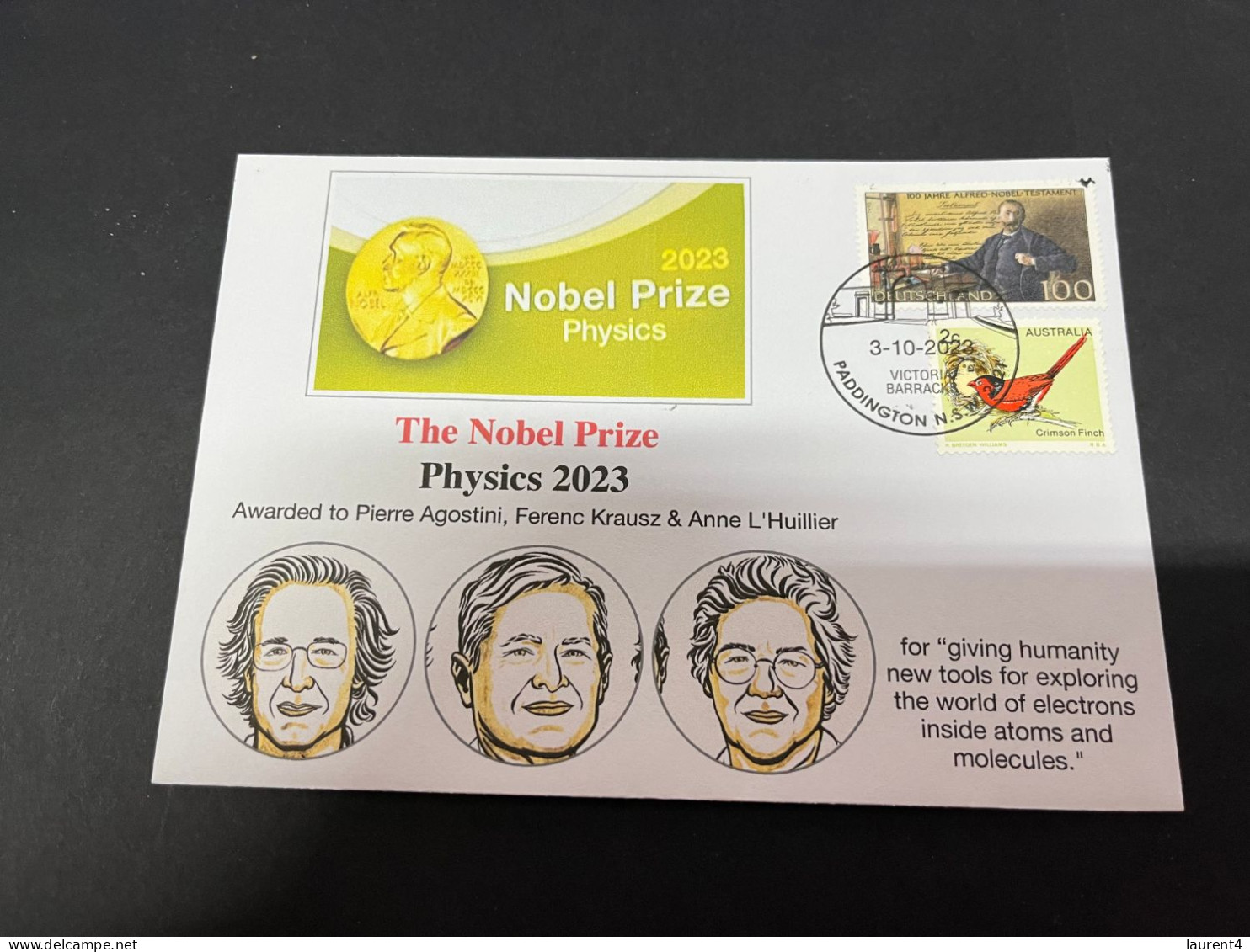 5-10-2023 (3 U 22) Nobel Physics Prize Awarded In 2023 - 1 Cover - OZ + Nobel (postmarked 3-10-2022) - Prix Nobel