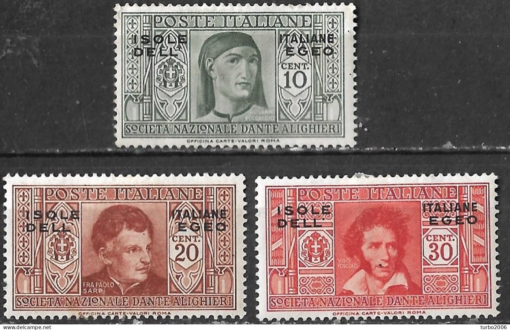 DODECANESE 1932 Overprint Isole Italiano Dell Egeo On Italian Stamps Of Dante 3 Values From The Set Vl. 19-21-23 MH - Dodekanisos