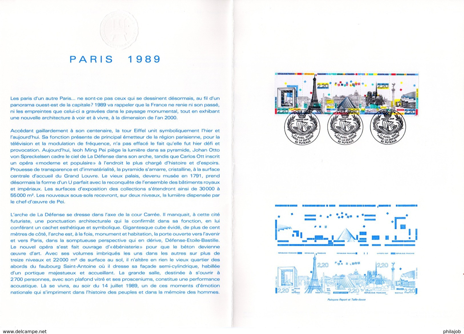 PARIS 1989 / NOTRE DAME Sur Document Philatélique Officiel De 4 Pages De 1989 N° YT BC2583A. Parf état - Monumenti