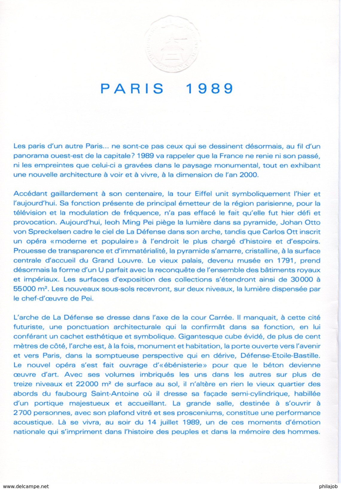 PARIS 1989 / NOTRE DAME Sur Document Philatélique Officiel De 4 Pages De 1989 N° YT BC2583A. Parf état - Monumenti