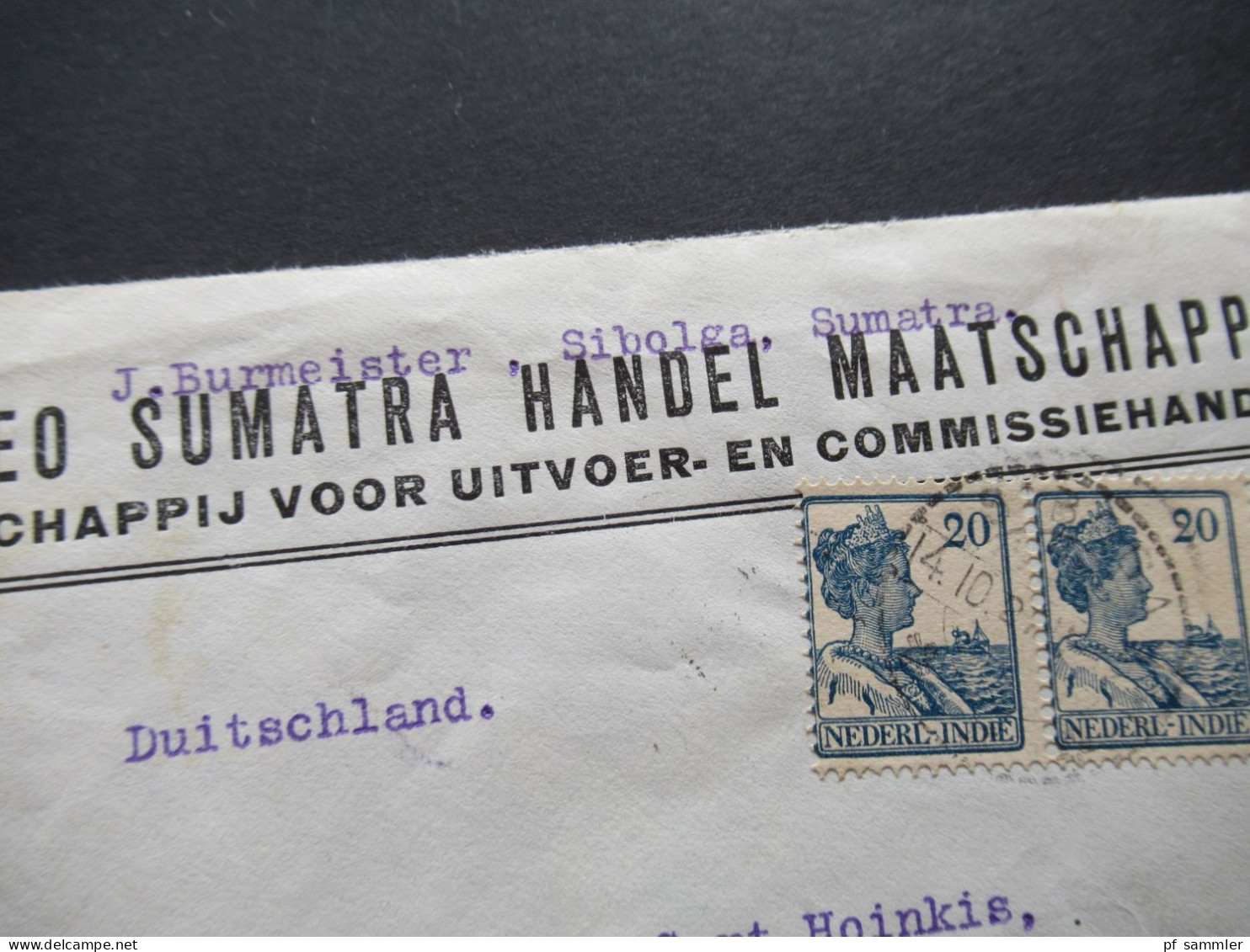 Niederländisch Indien 1927 Firmenumschlag Borneo Sumatra Handel Maatschapij. Einschreiben Siboga - Hamburg - Niederländisch-Indien