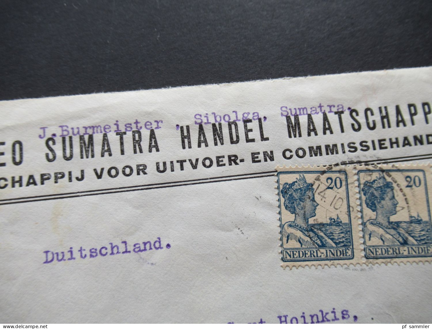 Niederländisch Indien 1927 Firmenumschlag Borneo Sumatra Handel Maatschapij. Einschreiben Siboga - Hamburg - India Holandeses