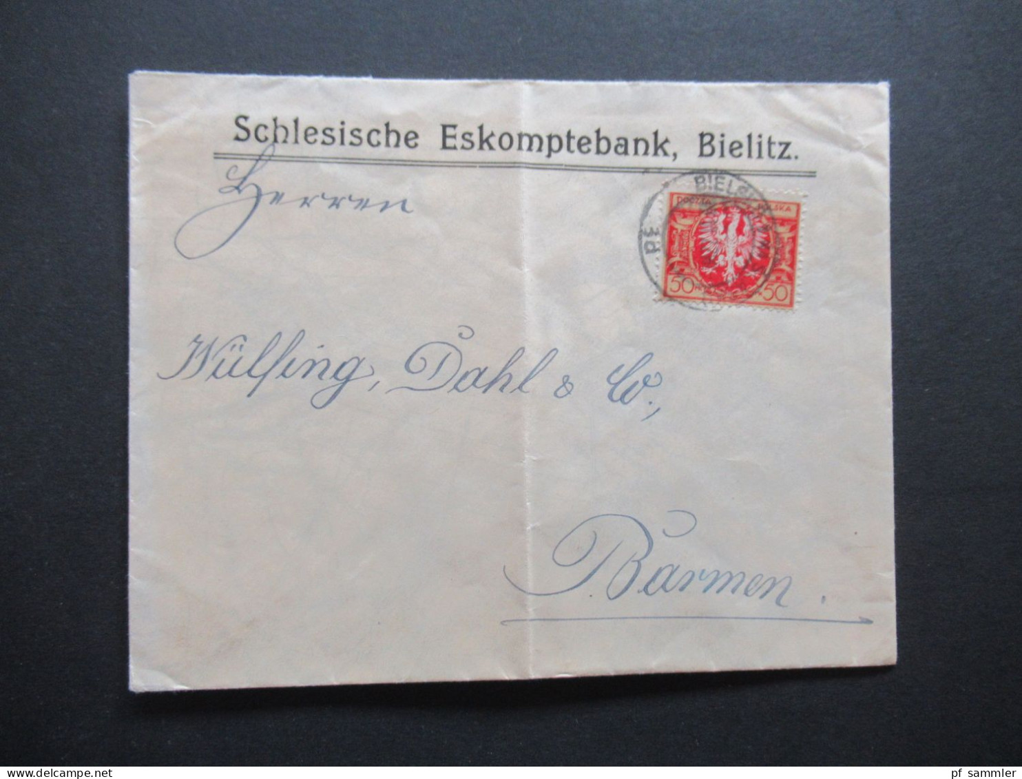 Polen 1922 Firmenumschlag Schlesische Eskomptebank Bielitz Nach Barmen (Wuppertal) Gesendet - Lettres & Documents