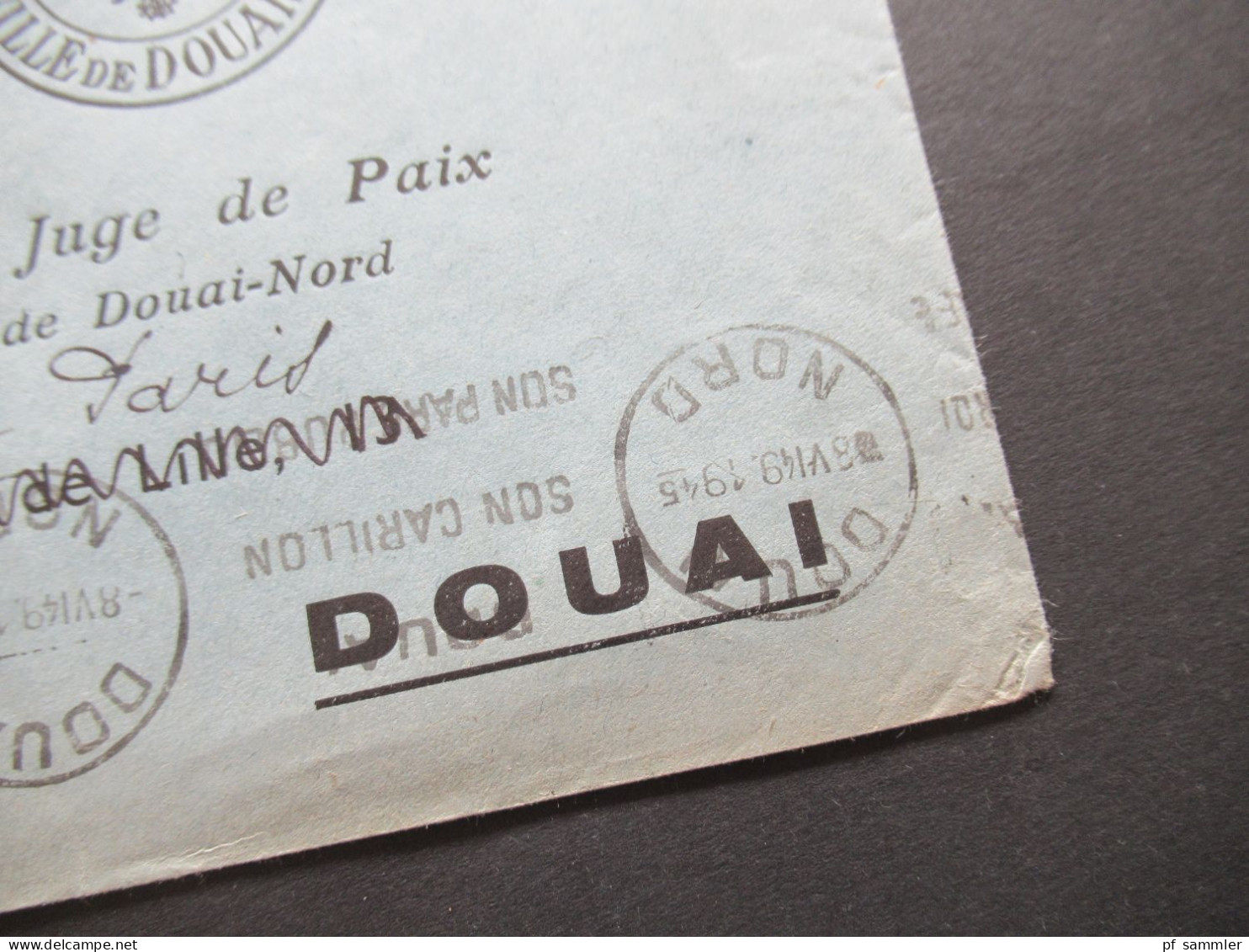 Frankreich 8.6.1949 Dienstumschlag Mairie Du Douai (Nord) Necessite De Fermer Le Maire / Rep. Francaise Ville De Douai - Cartas & Documentos