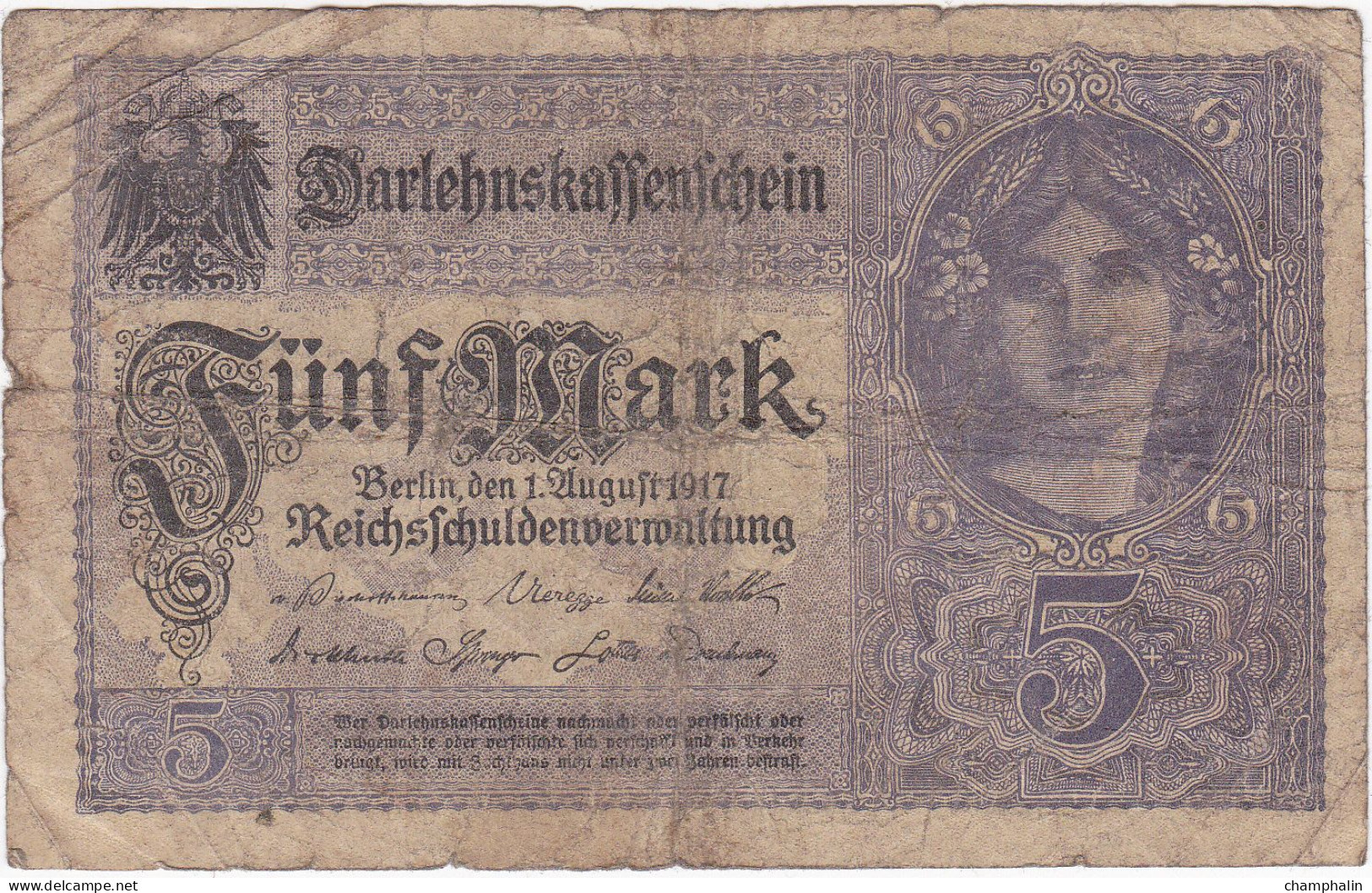 Allemagne - Billet De 5 Mark - 1er Août 1917 - P56b - 5 Mark