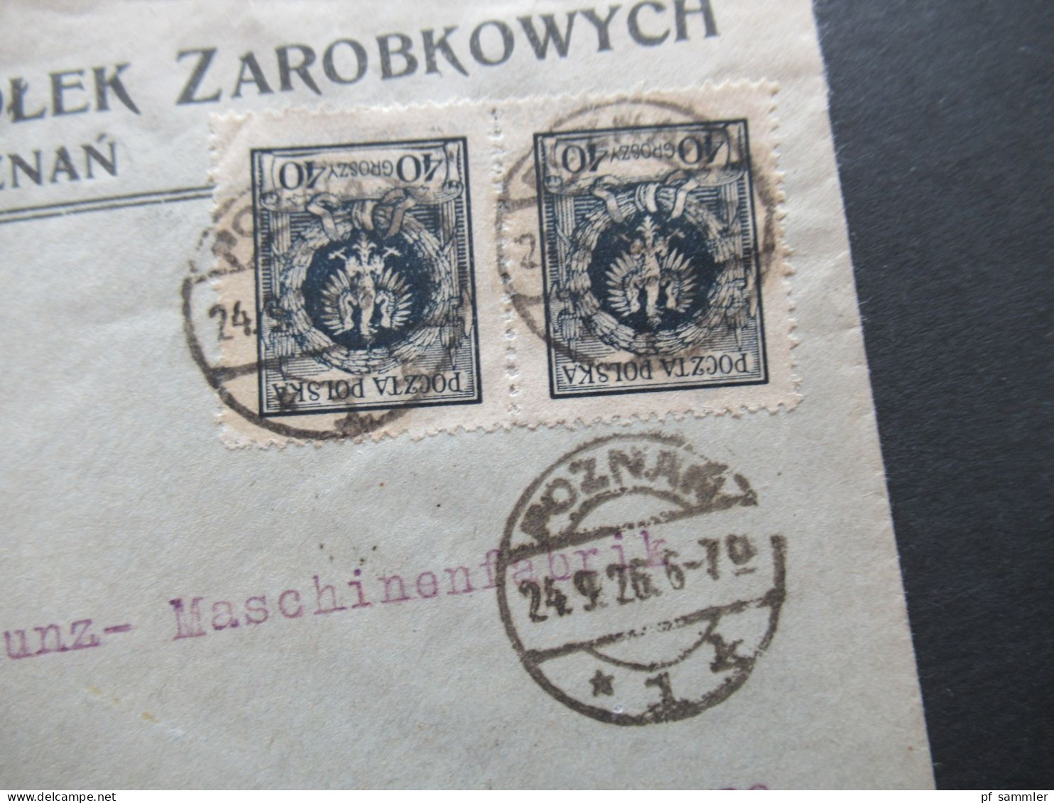 Polen 1926 Umschlag Bank Zwiazku Spolek Zarobkowyach Poznan / Posen Einschreiben Gest. R-Zettel Poznan 1. - Cartas & Documentos