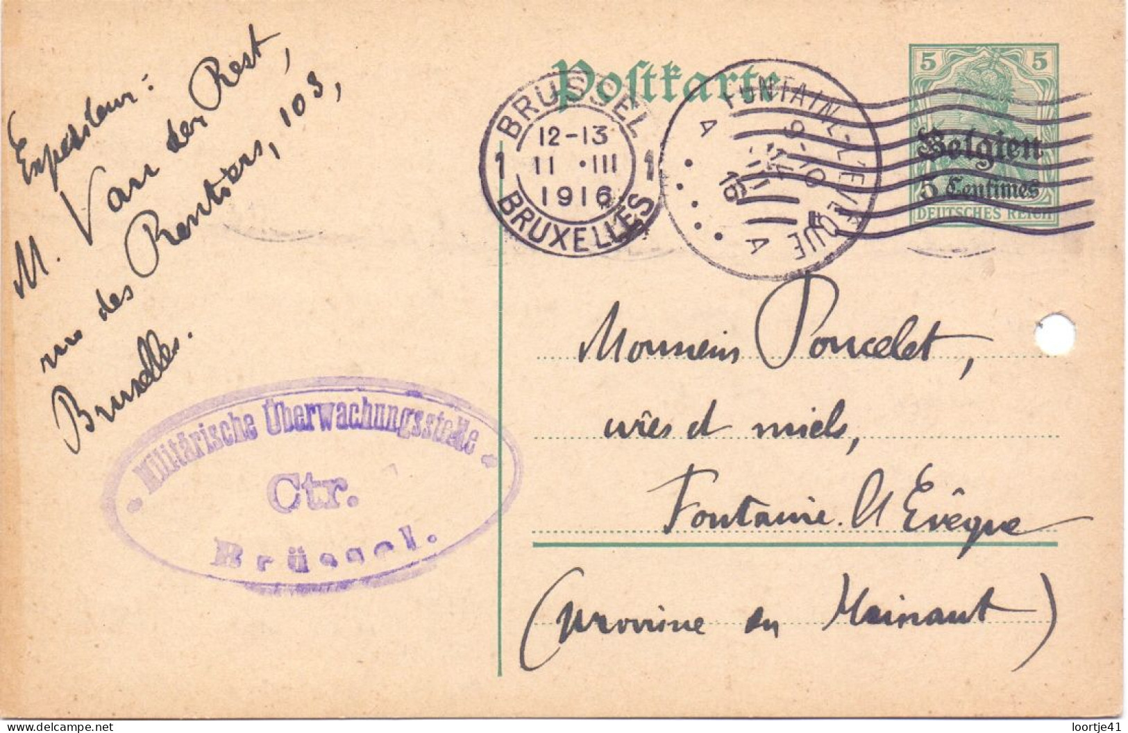 Briefkaart Carte Postale Postkarte Duitse Bezetting - Brüssel à Fontaine L'Eveque - 1916 - Occupazione Tedesca