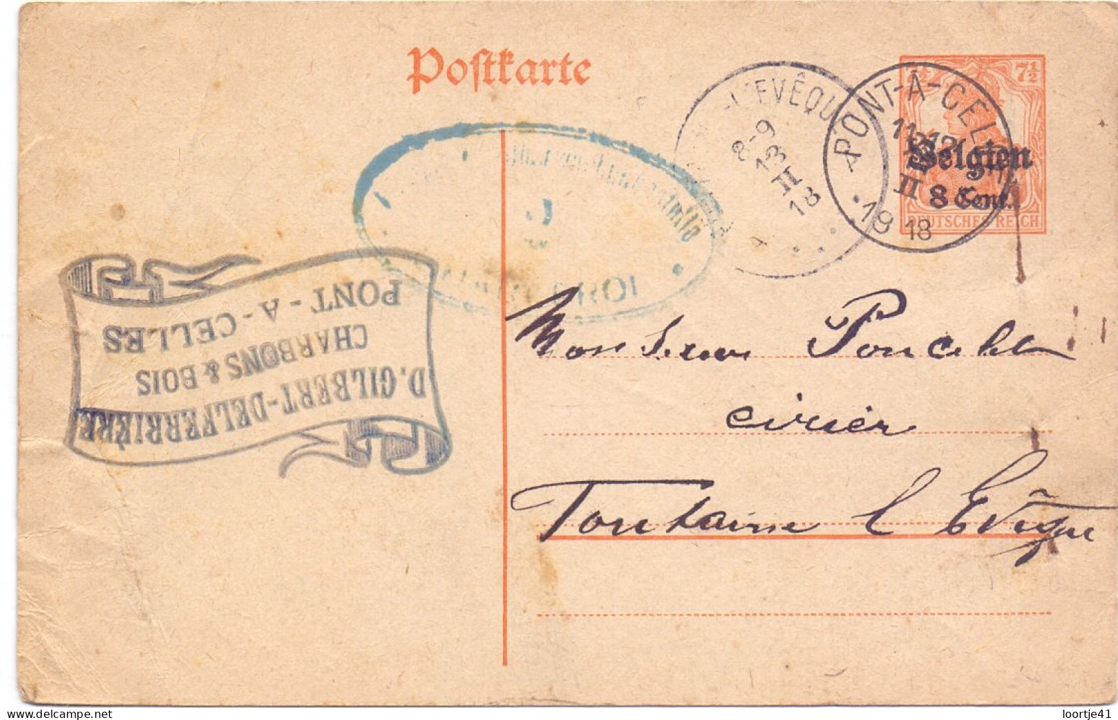 Briefkaart Carte Postale Postkarte Duitse Bezetting - Charbons Pont A Celles à Fontaine L'Eveque - 1918 - Duitse Bezetting