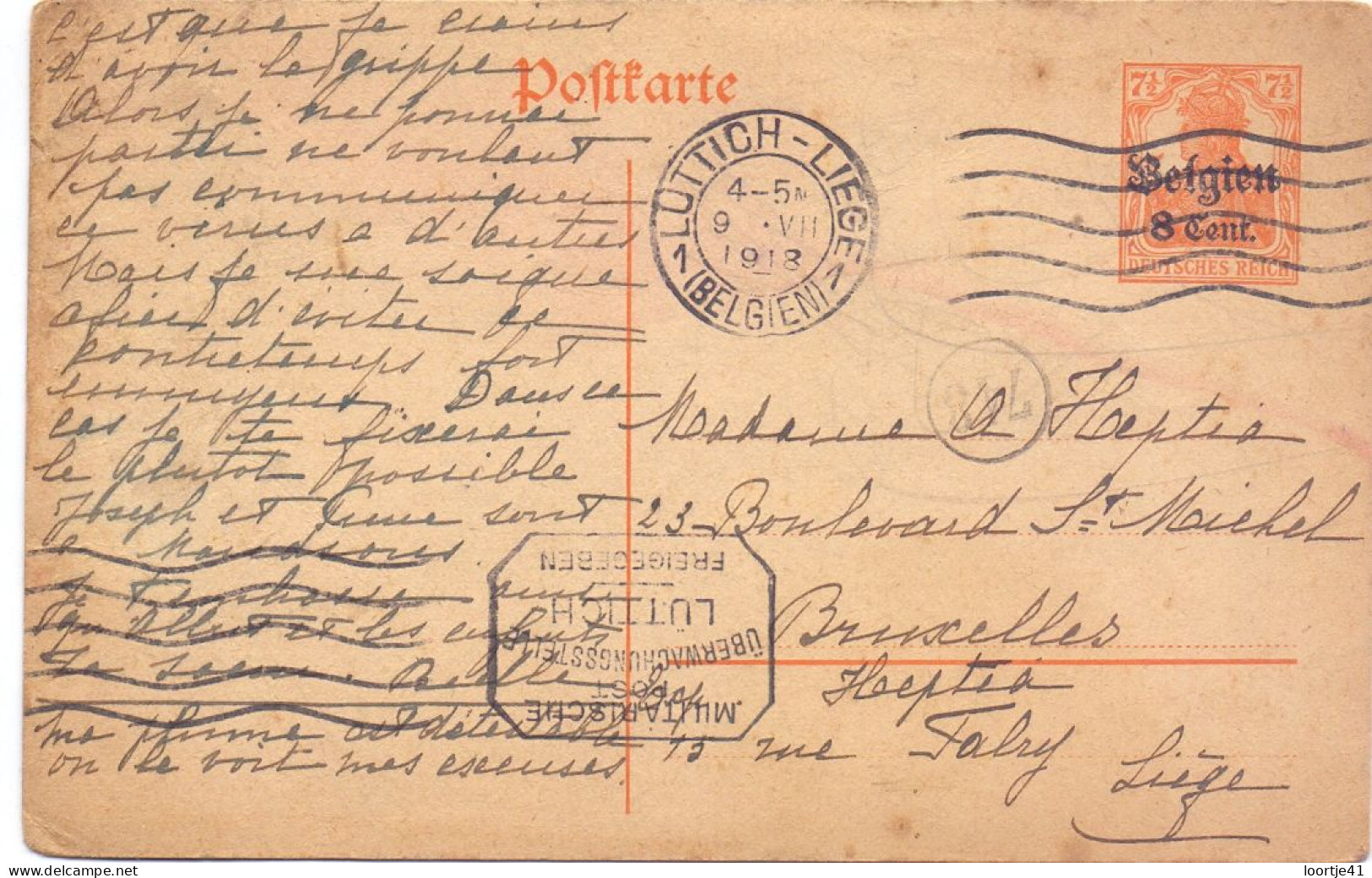 Briefkaart Carte Postale Postkarte Duitse Bezetting - Luttich Liège à Bruxelles - 1918 - Ocupación Alemana