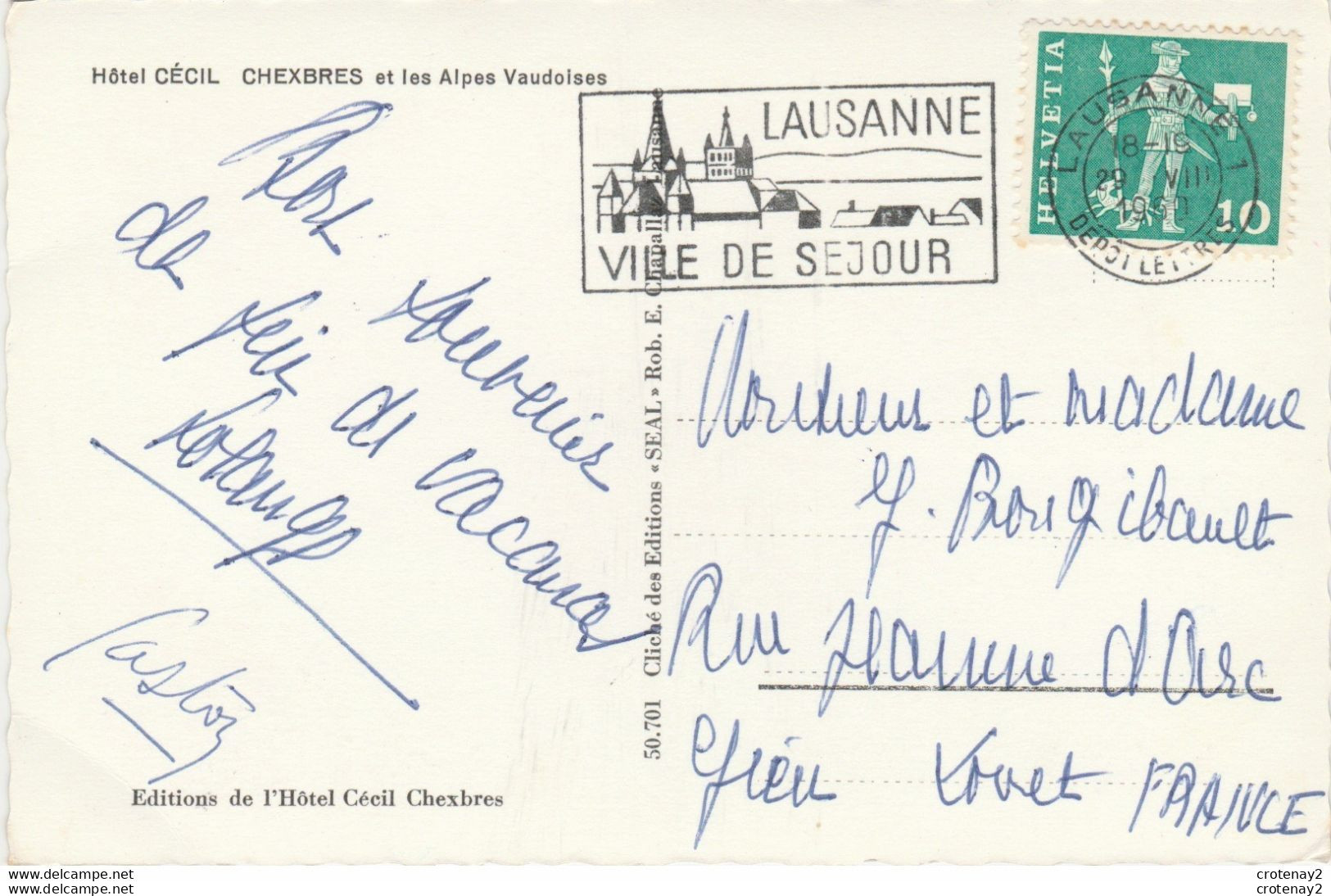 Vaud Hôtel Cécil CHEXBREs Et Les Alpes Vaudoises Entre Vevey Et Lausanne VOIR DOS Et Flamme De Lausanne En 1960 - Chexbres