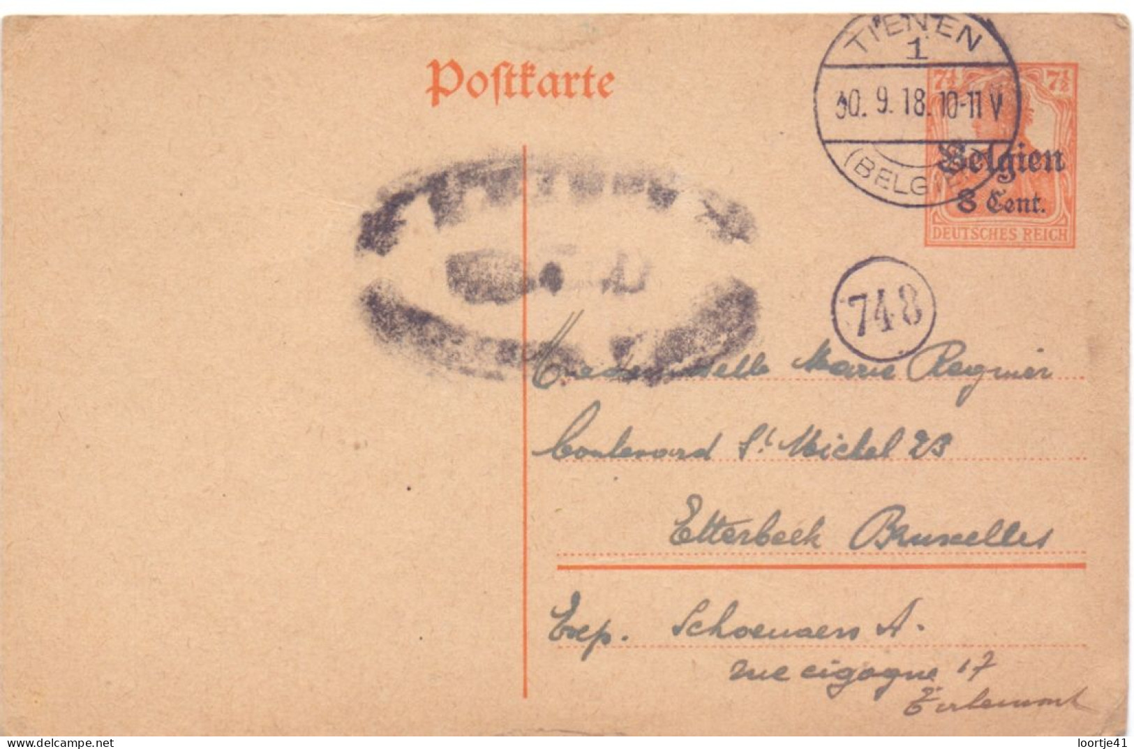 Briefkaart Carte Postale Postkarte Duitse Bezetting - Tirlemont Tienen à Bruxelles - 1918 - German Occupation
