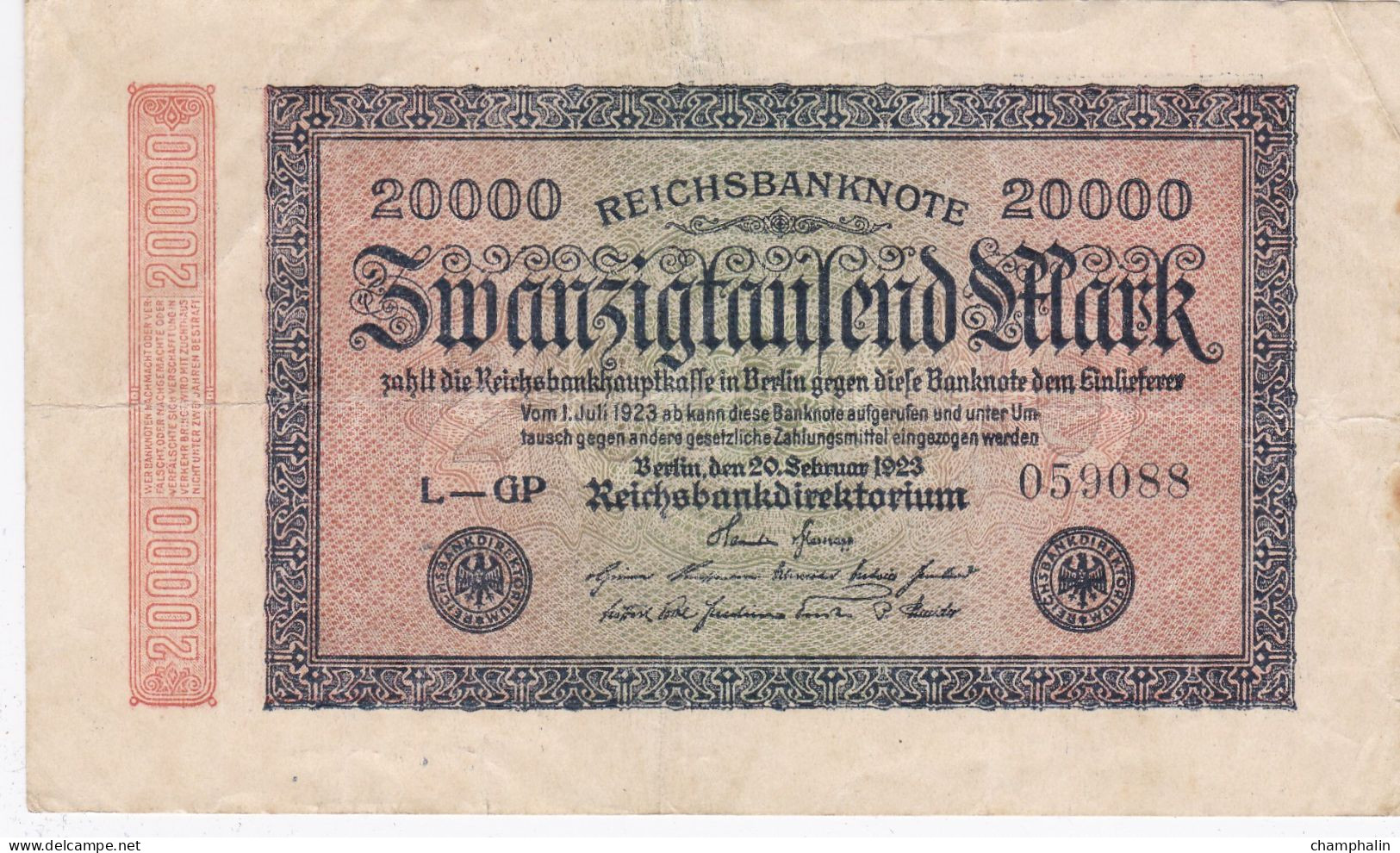 Allemagne - Billet De 20000 Mark - 20 Février 1923 - P85b - 20.000 Mark