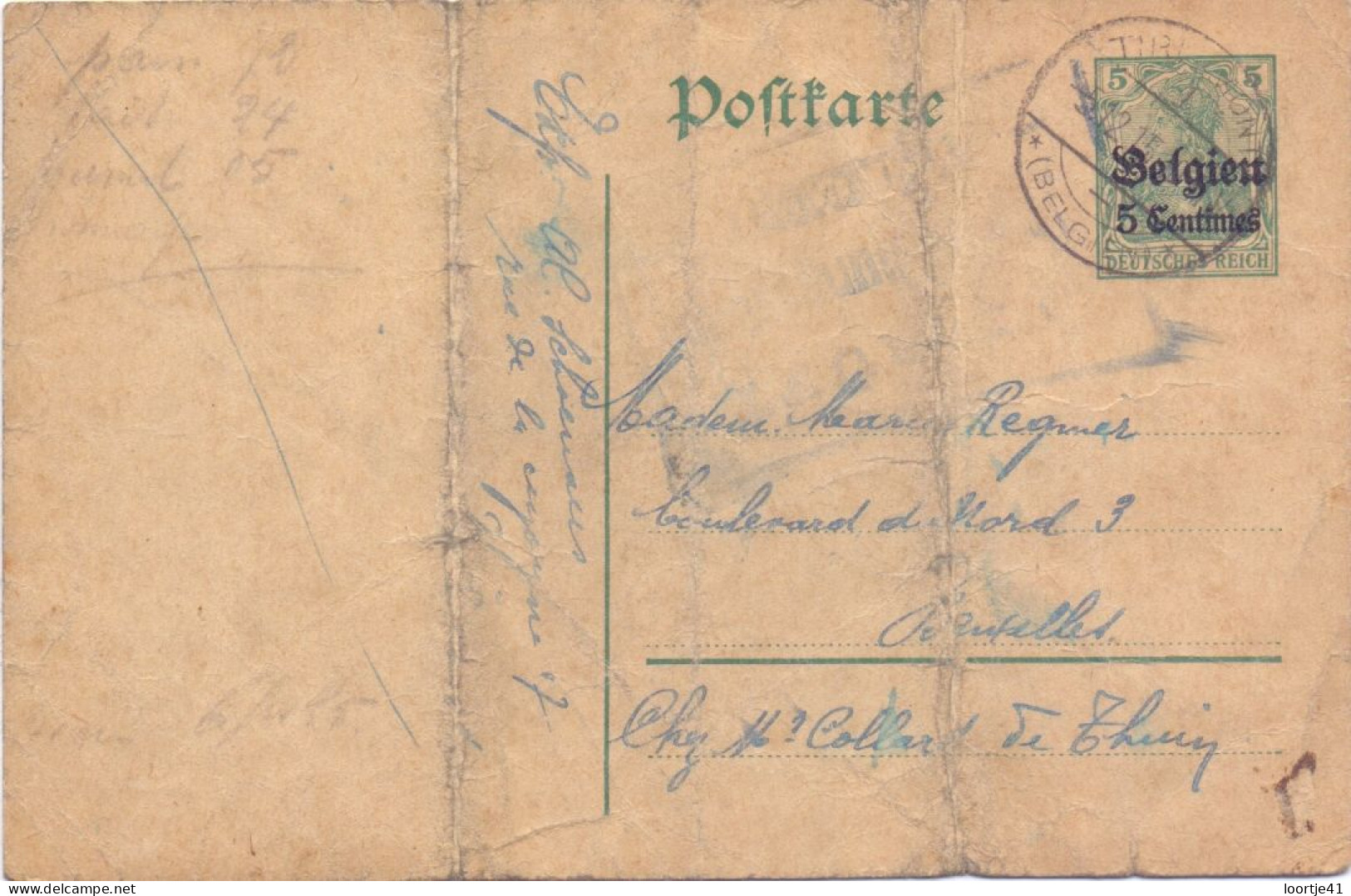Briefkaart Carte Postale Postkarte Duitse Bezetting - Tirlemont Tienen à Bruxelles - 1915 - Duitse Bezetting
