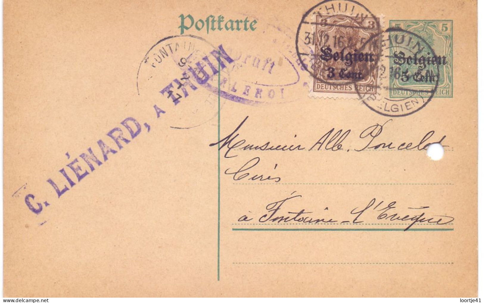 Briefkaart Carte Postale Postkarte Duitse Bezetting - Thuin à Fontaine L'Eveque - 1916 - German Occupation