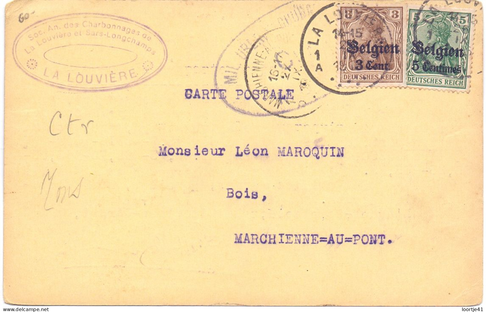 Briefkaart Carte Postale Postkarte Duitse Bezetting - La Louvière à Marchienne Au Pont - 1916 - Occupation Allemande