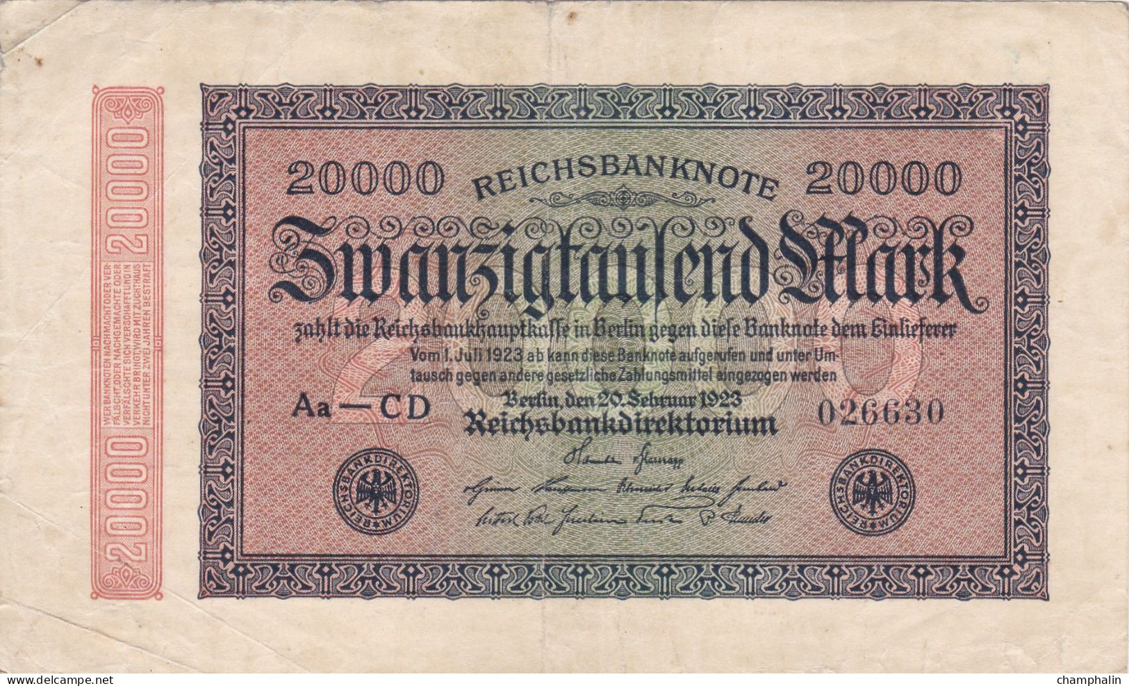 Allemagne - Billet De 20000 Mark - 20 Février 1923 - P85e - 20000 Mark