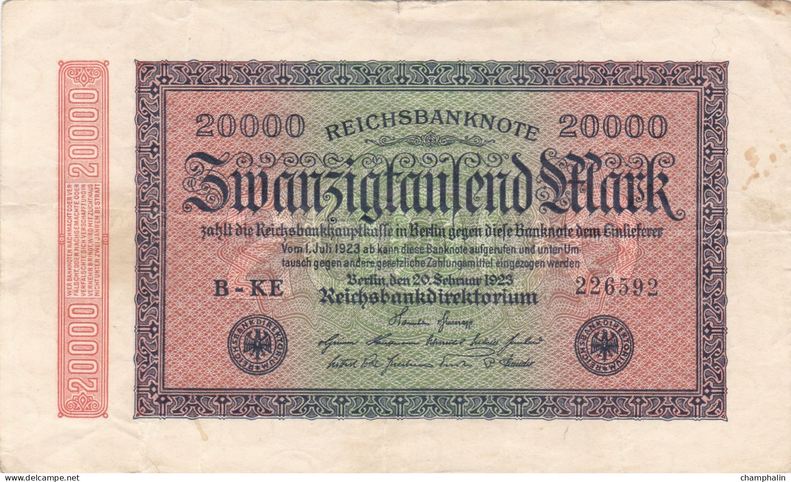 Allemagne - Billet De 20000 Mark - 20 Février 1923 - P85a - 20.000 Mark