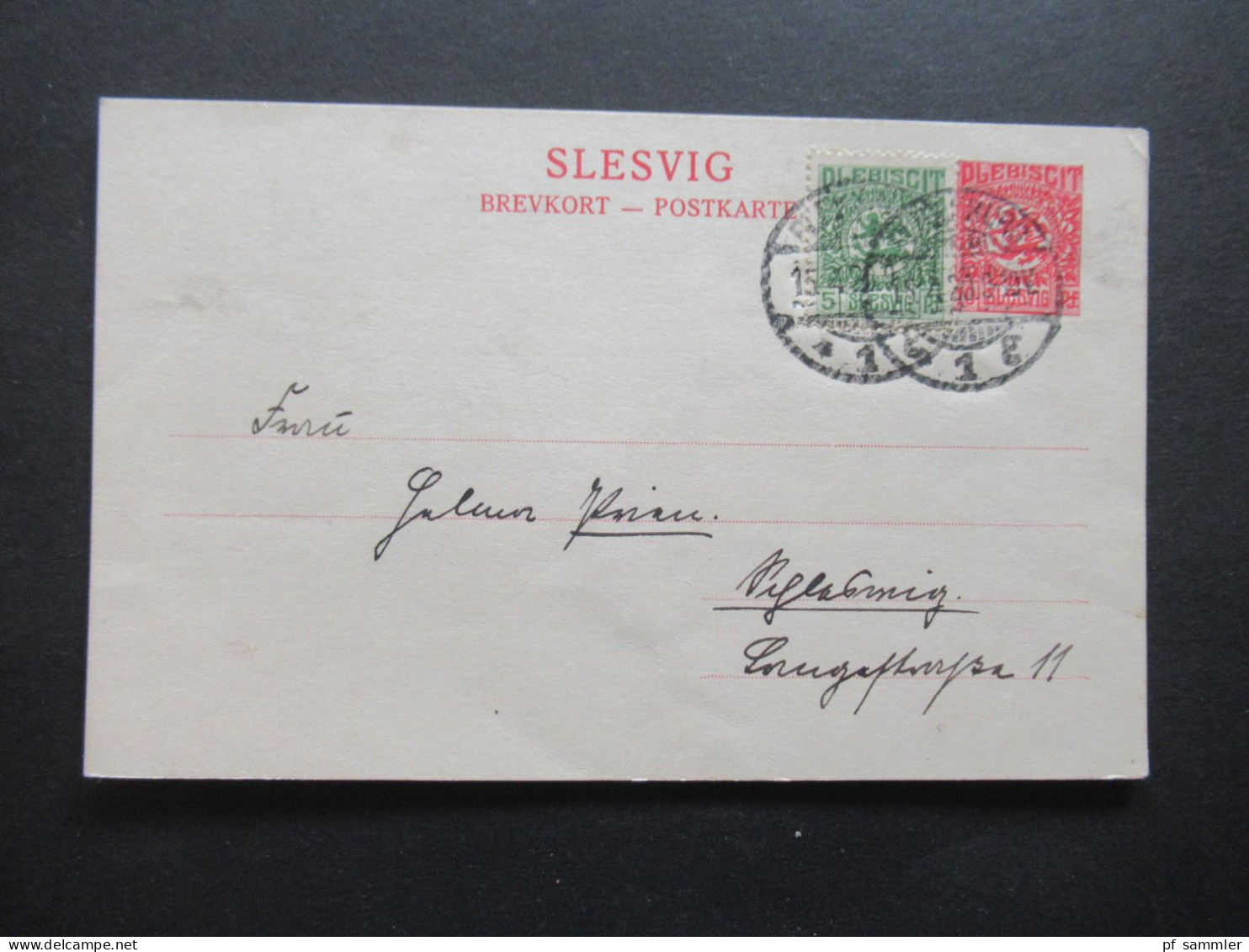 14.4.1920 DR Abstimmungsgebiet Schleswig / Slesvig  Ganzsache P 2 Mit Zusatzfrankatur Und Tagesstempel Flensburg - Schleswig