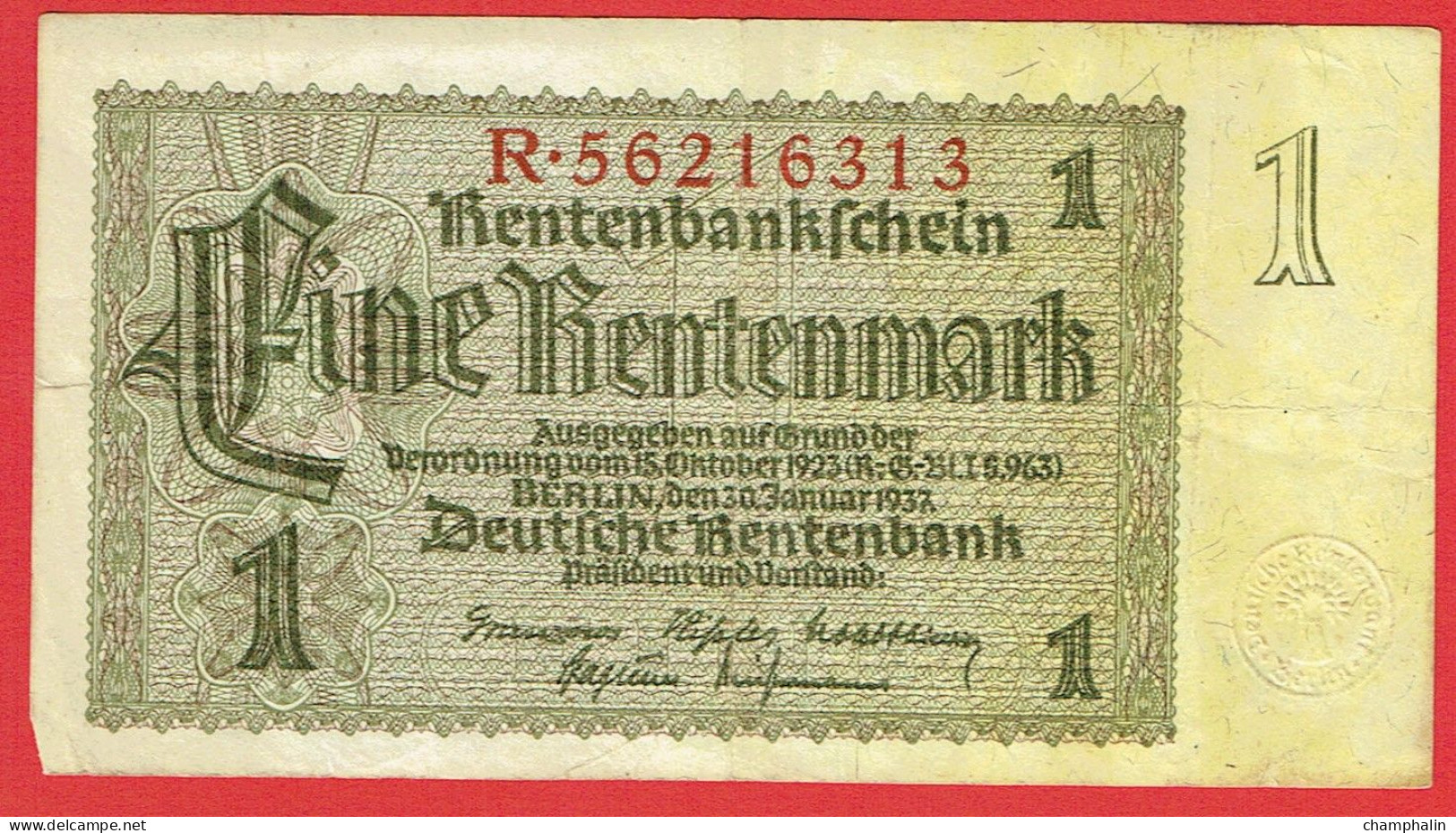 Allemagne - Billet De 1 Rentenmark - 10 Janvier 1937 - P173b - 1 Rentenmark