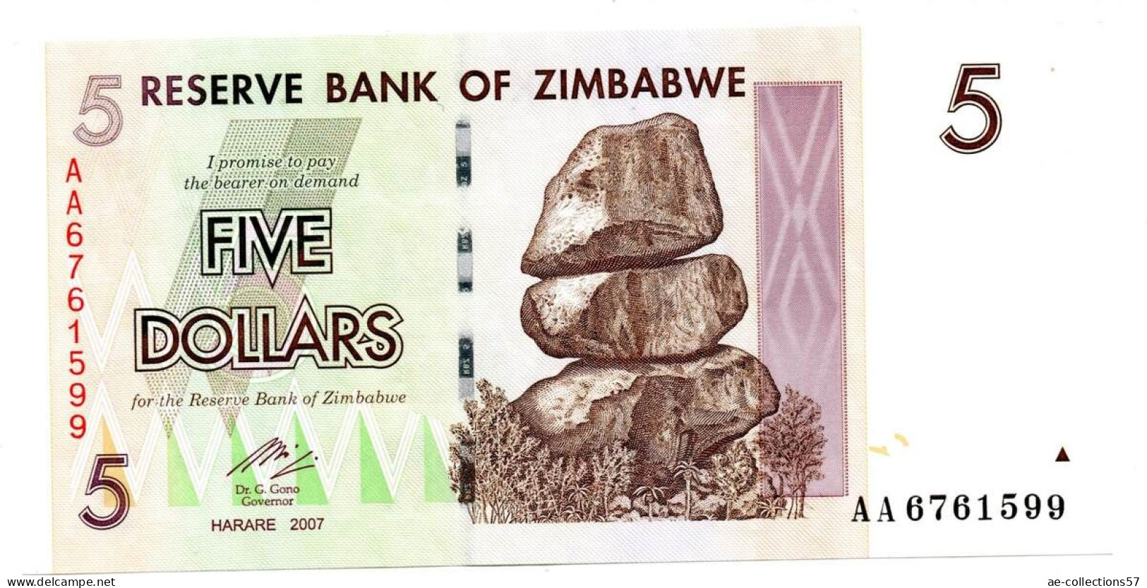 MA 23991  / Zimbabwe 5 Dollars 2007 UNC - Simbabwe