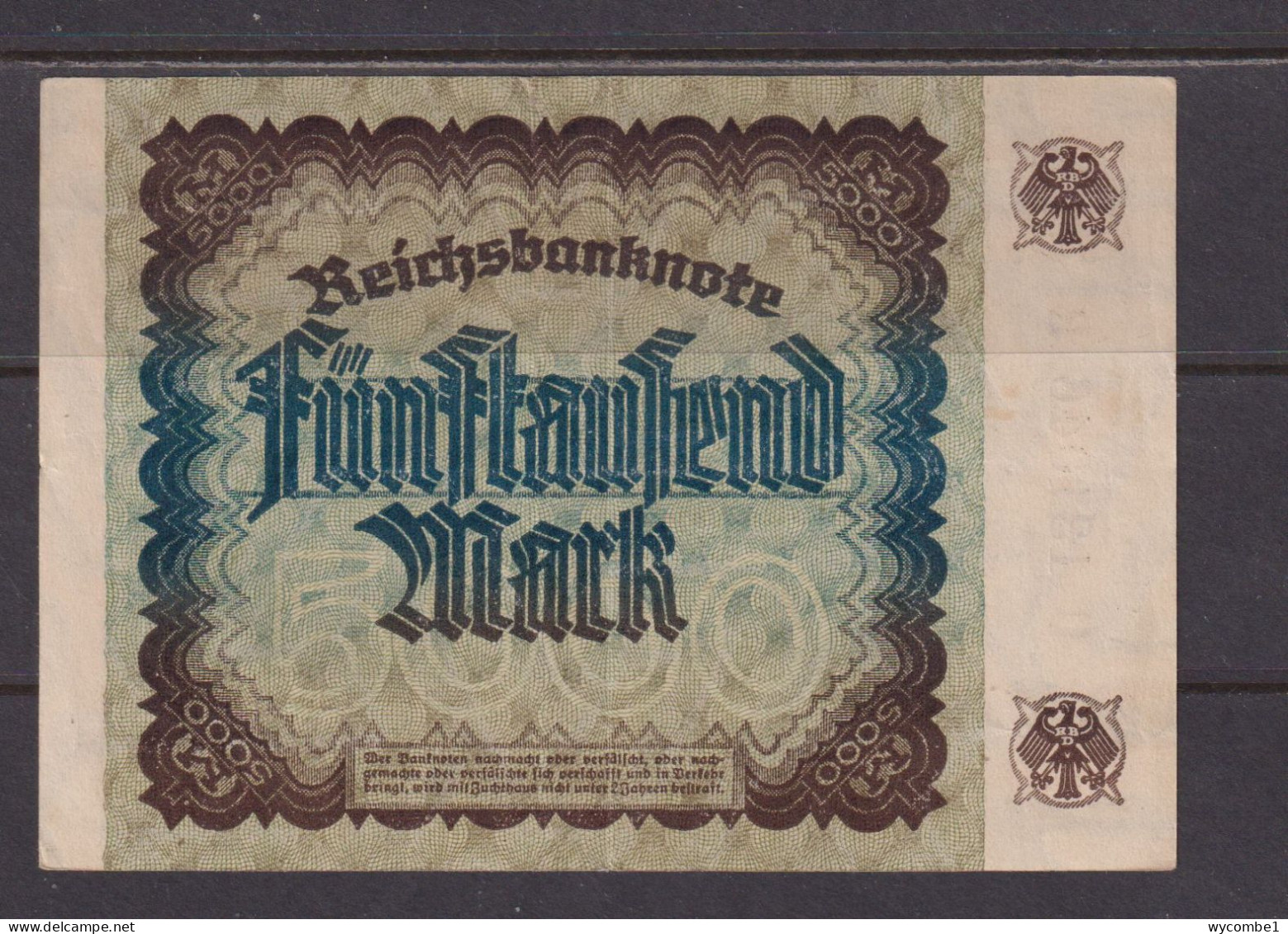 GERMANY - 1922 5000 Mark Circulated Banknote As Scans - 5000 Mark